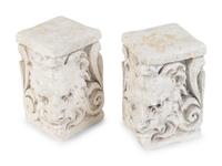 A Pair of White Ceramic Lion's Head Block-Form Bookends — 20TH CENTURY