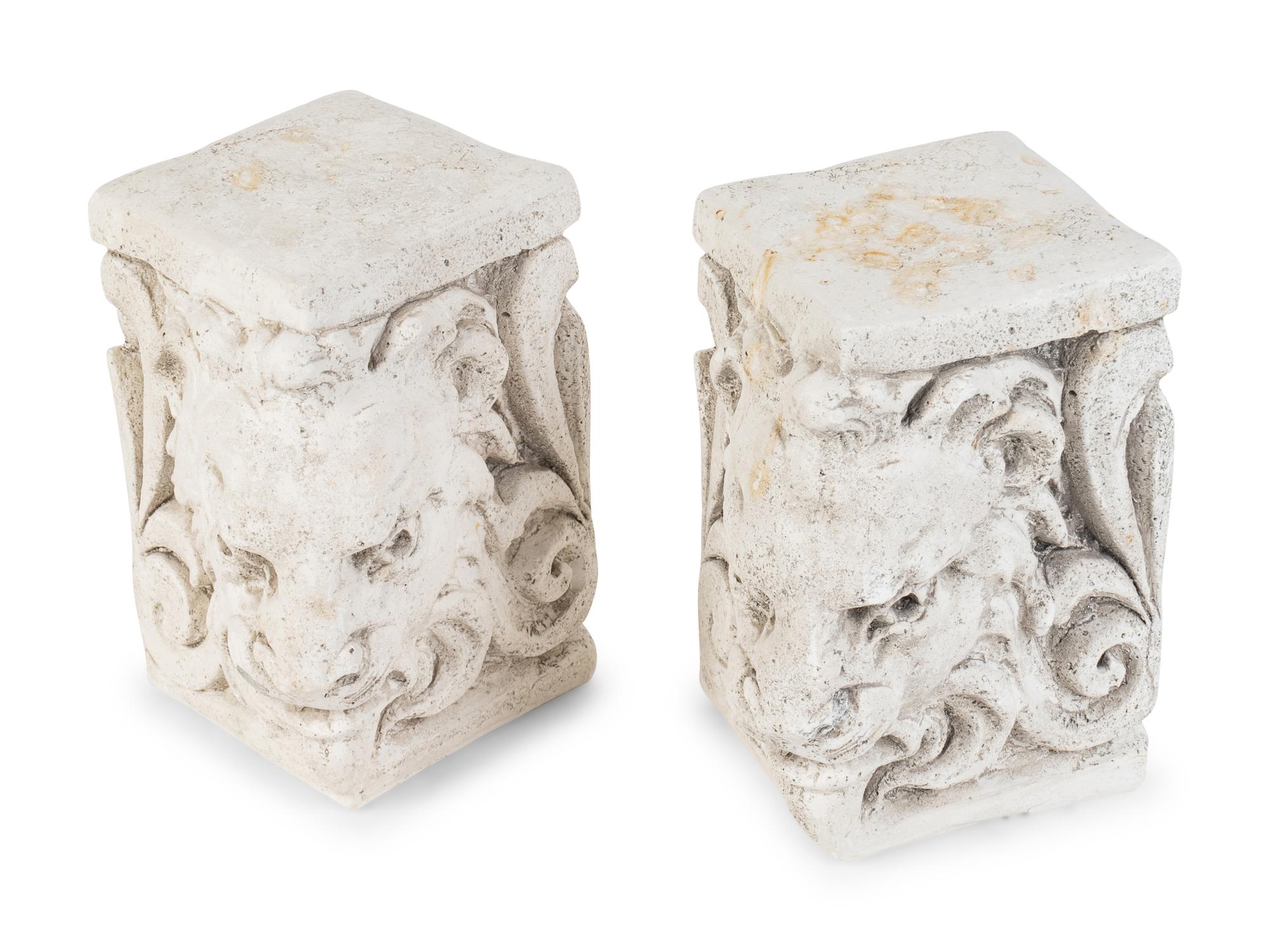 A Pair of White Ceramic Lion's Head Block-Form Bookends — 20TH CENTURY