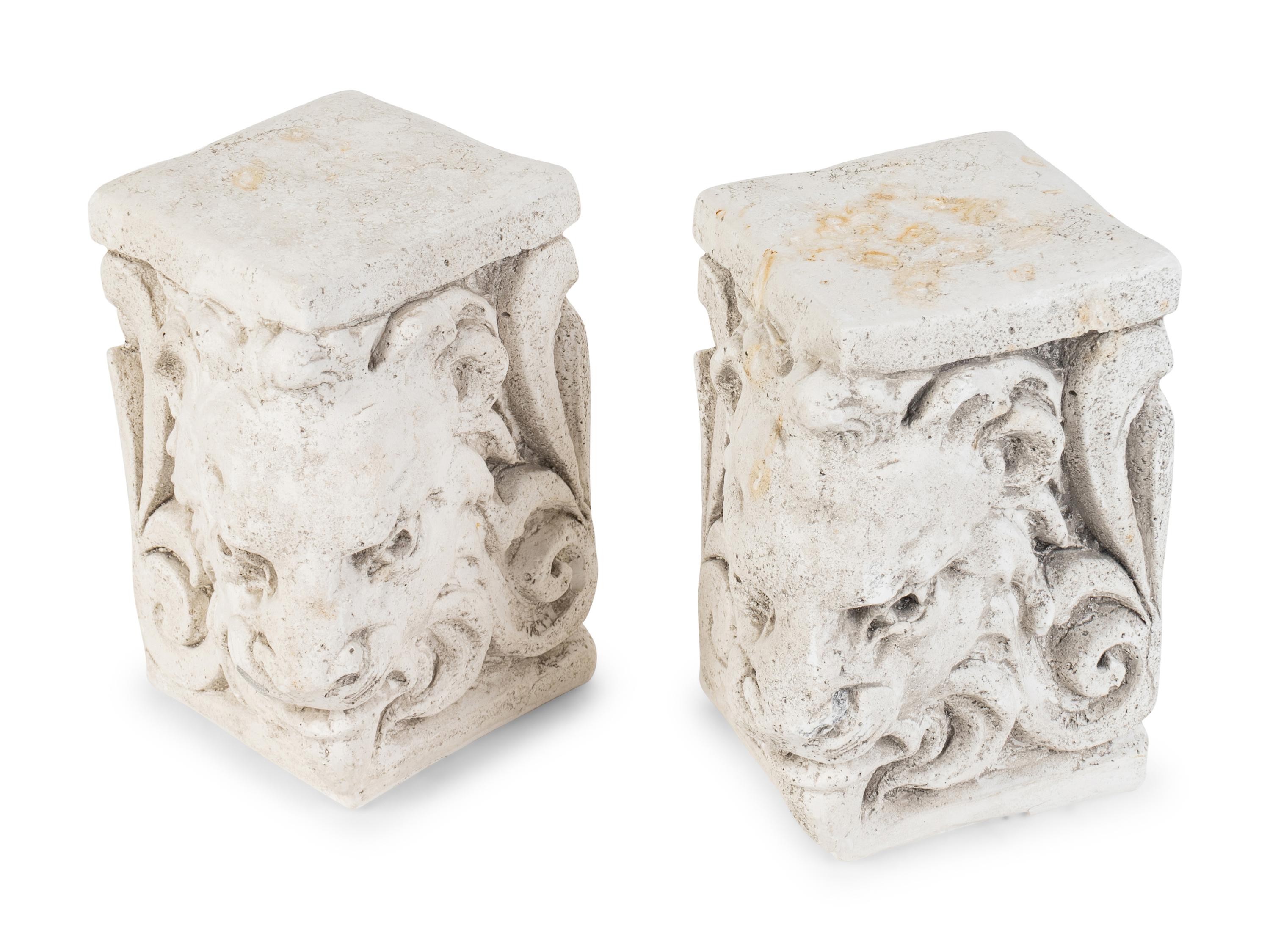 A Pair of White Ceramic Lion's Head Block-Form Bookends — 20TH CENTURY