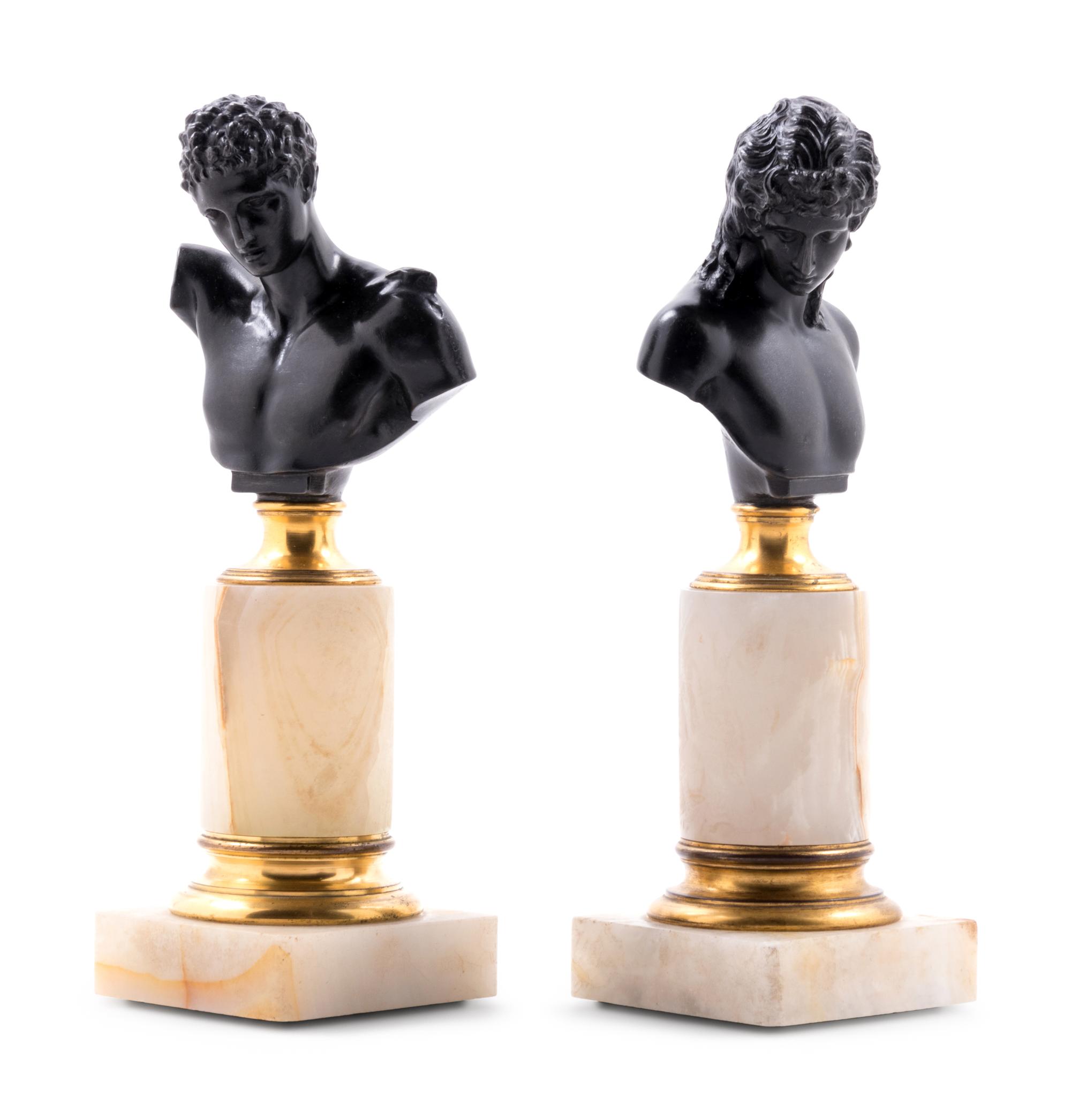 A Pair of German Bronze and Onyx Busts