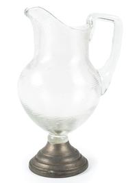 A Ribbed Glass Jug with Pewter Mount