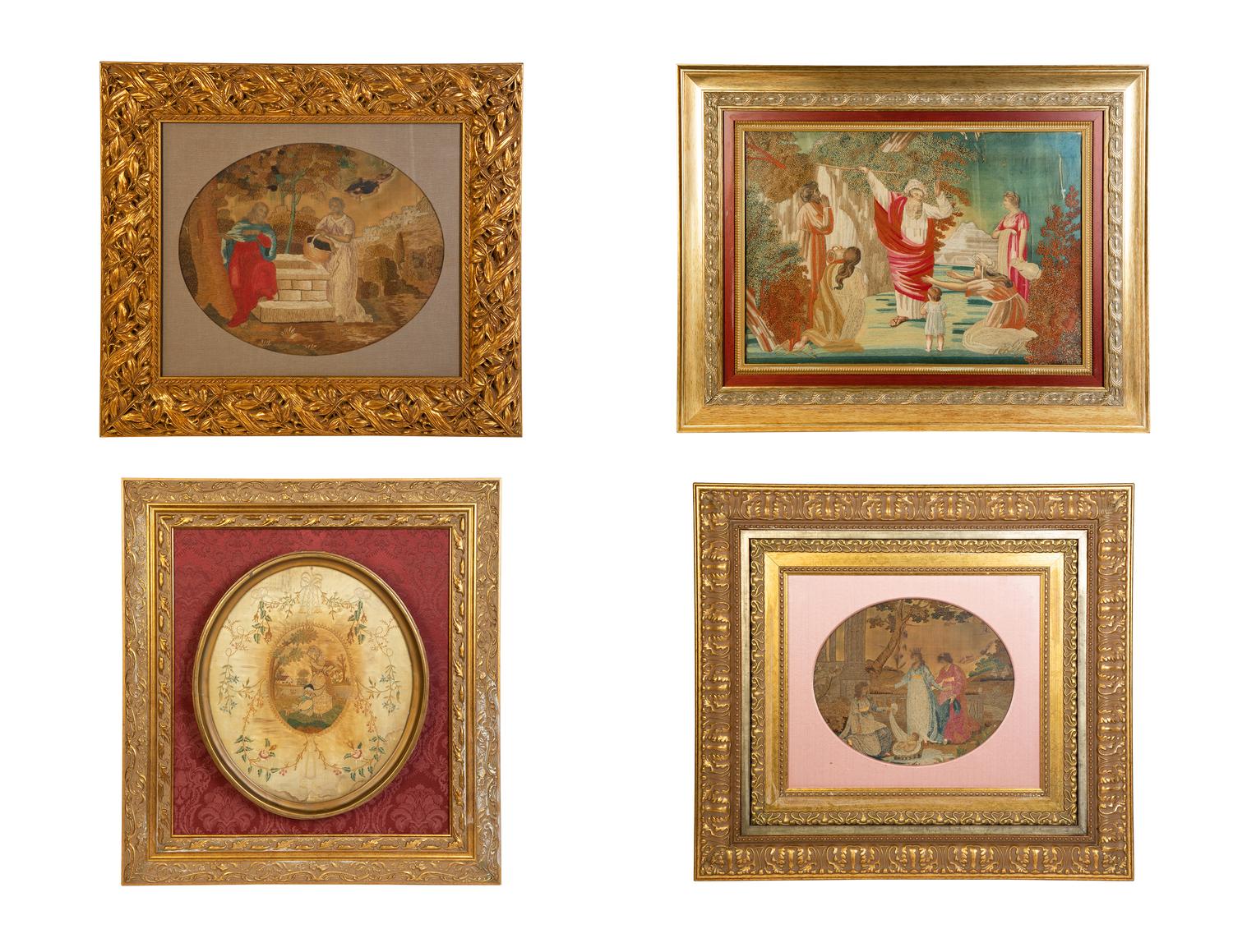 Four Needlework and Silk Pictures
