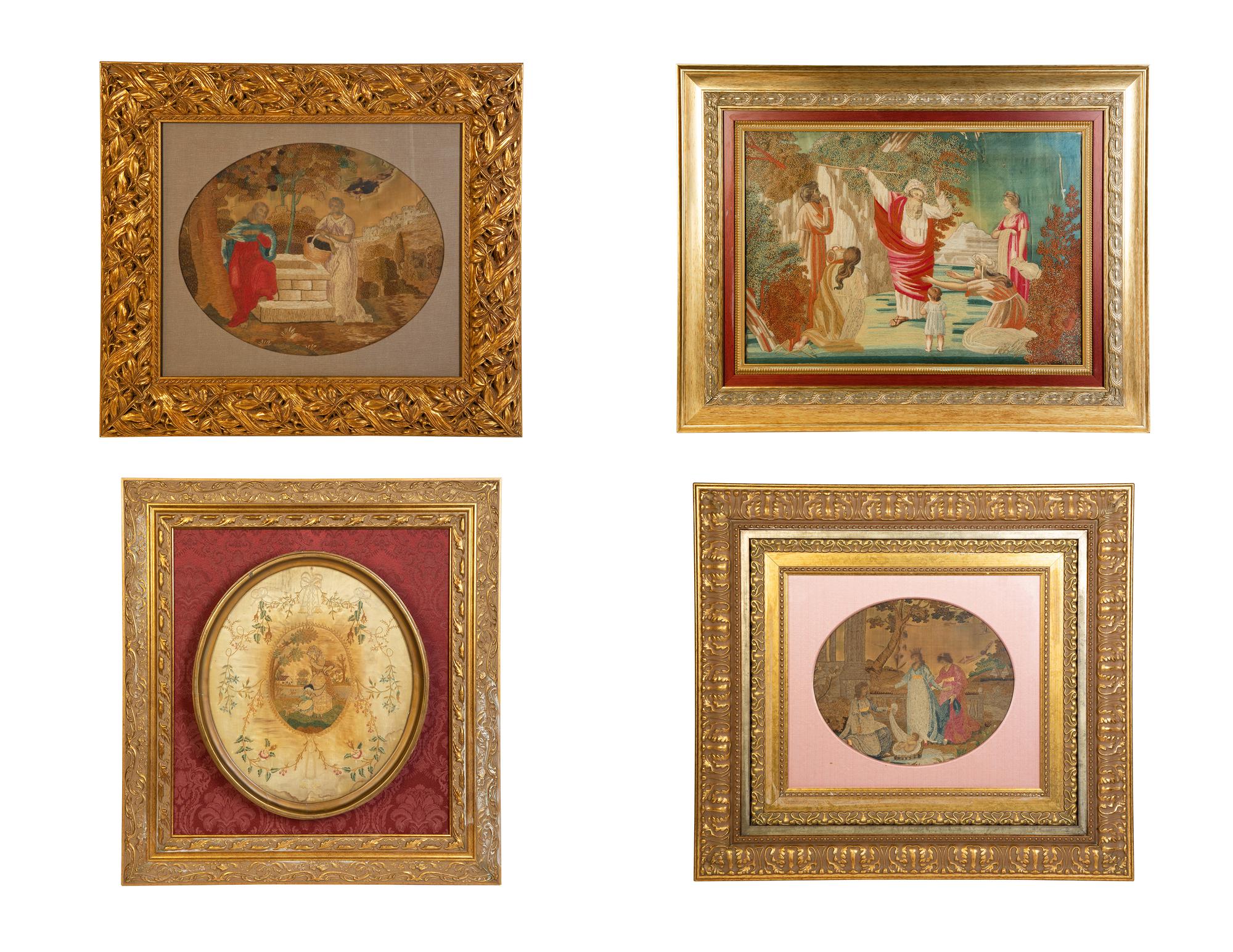 Four Needlework and Silk Pictures