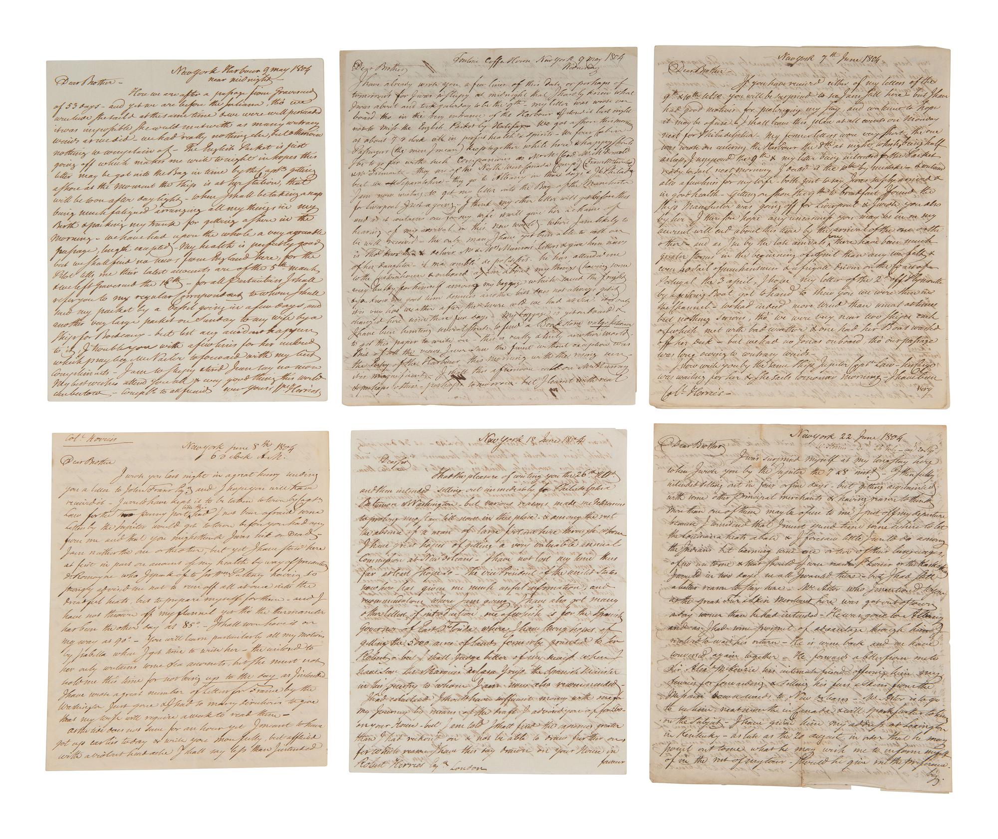 [WESTERN AMERICANA] -- [REPUBLIC OF WEST FLORIDA]. Letters of William Herries (1748-1811), British banker turned American entrepreneur, incl. description of meeting President Jefferson and his journey from New York to New Orleans, 1804-1811.