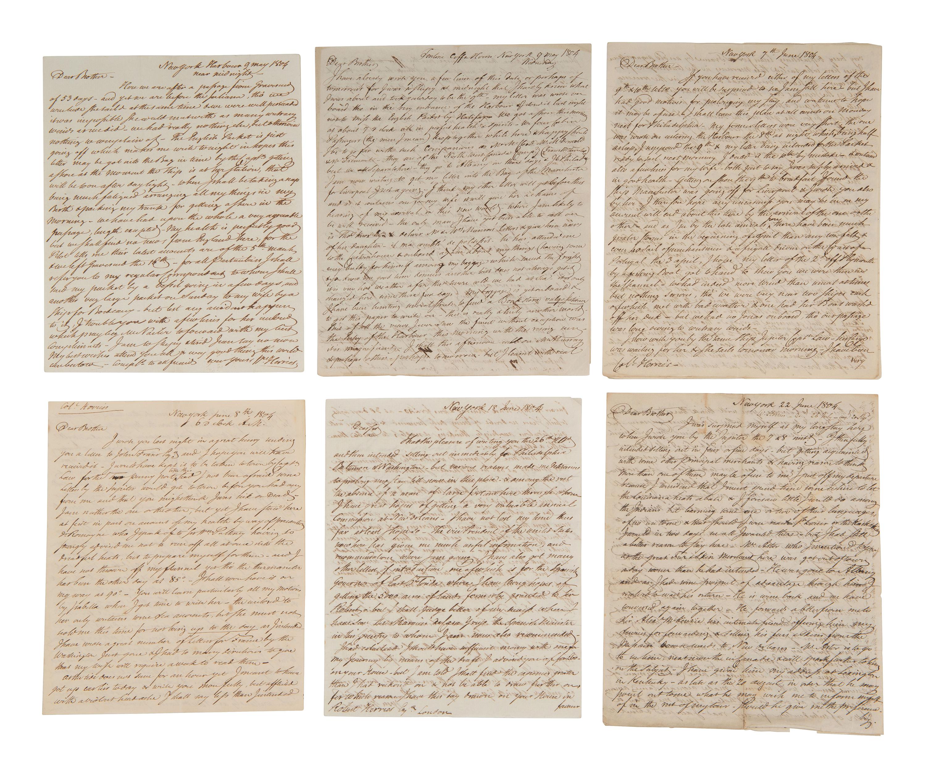 [WESTERN AMERICANA] -- [REPUBLIC OF WEST FLORIDA]. Letters of William Herries (1748-1811), British banker turned American entrepreneur, incl. description of meeting President Jefferson and his journey from New York to New Orleans, 1804-1811.