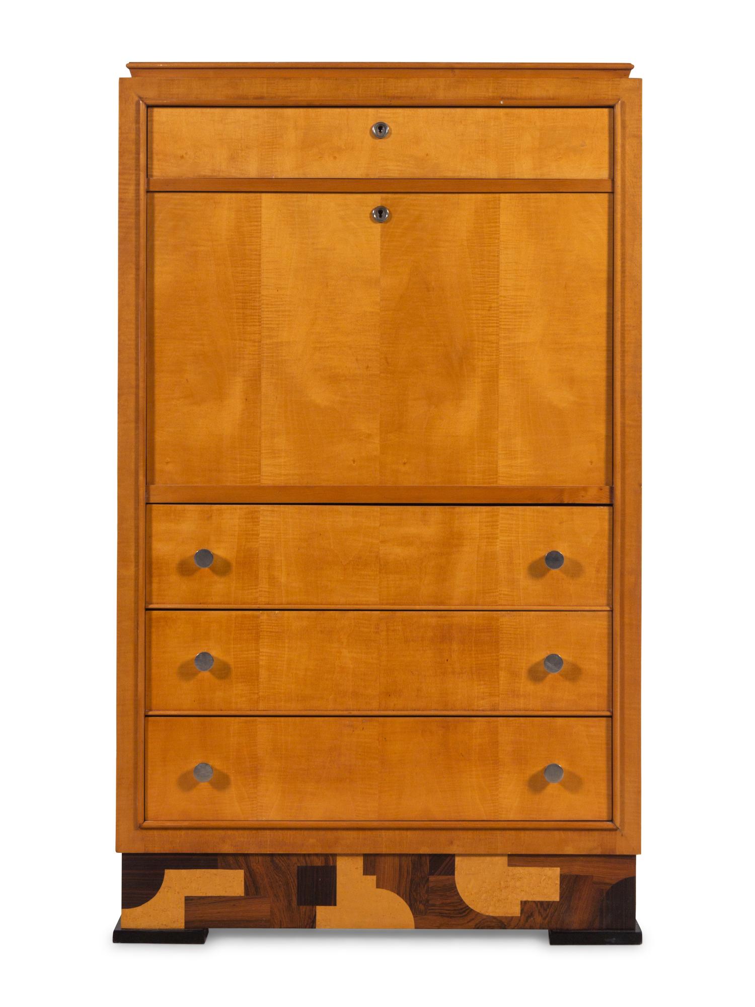 A French Art Deco Sycamore and Parcel Ebonized Secrétaire à Abattant