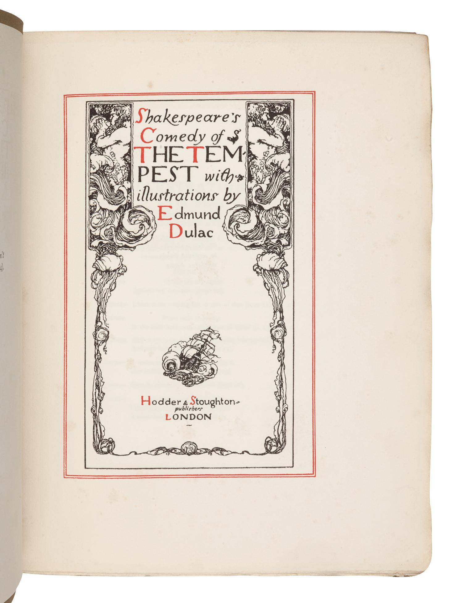 [ILLUSTRATED BOOKS]. DULAC, Edmund (1882-1953), illustrator. -- SHAKESPEARE, William (1564-1616). The Tempest . London: Hodder and Stoughton, [1908].