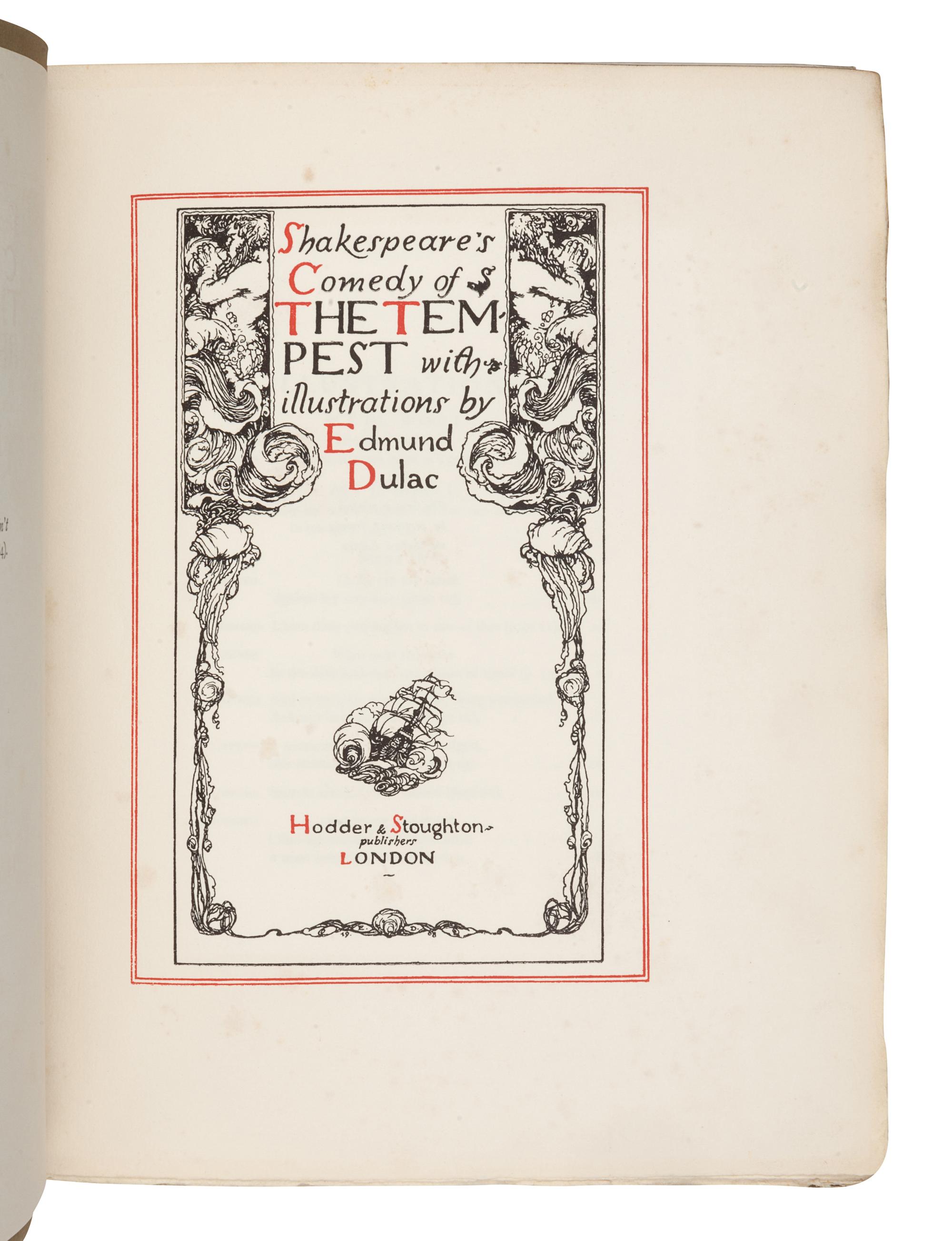 [ILLUSTRATED BOOKS]. DULAC, Edmund (1882-1953), illustrator. -- SHAKESPEARE, William (1564-1616). The Tempest . London: Hodder and Stoughton, [1908].