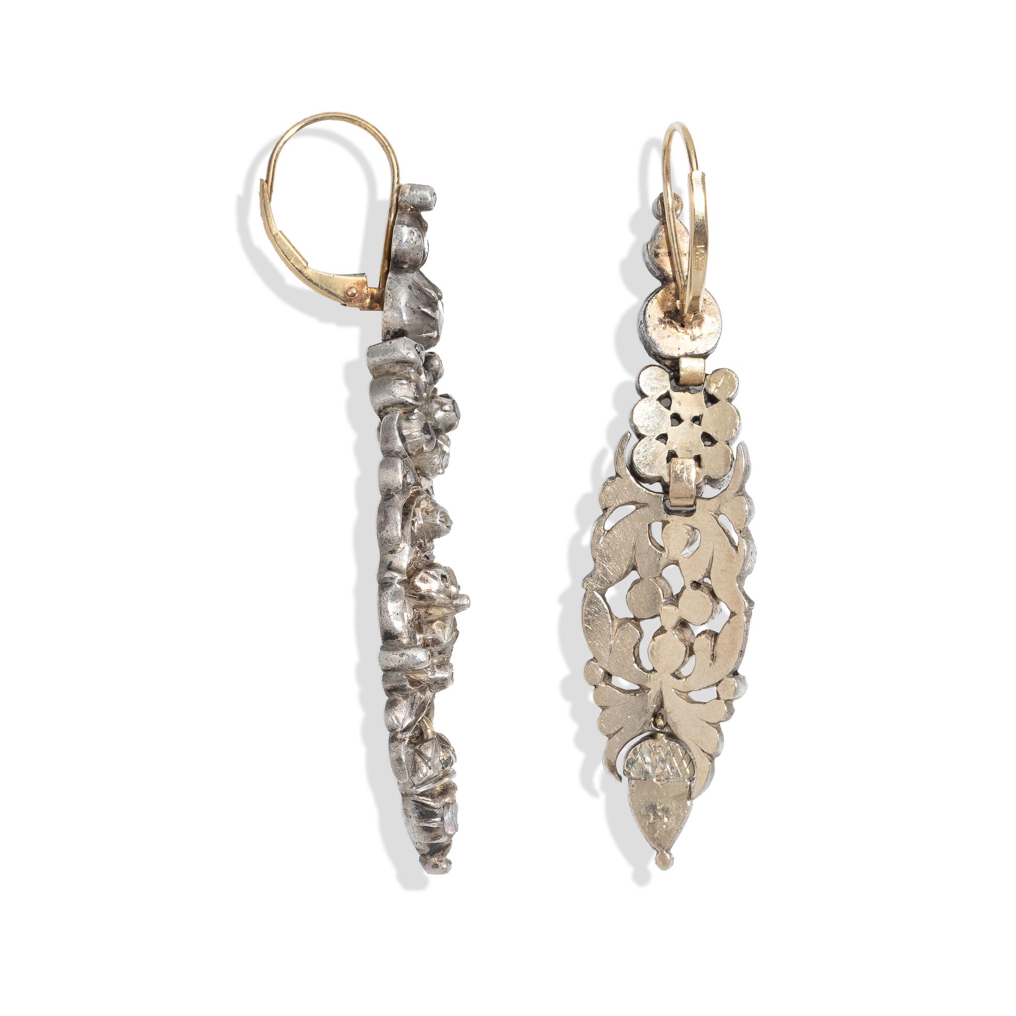 ANTIQUE SILVER TOPPED LOW KARAT GOLD EARRINGS