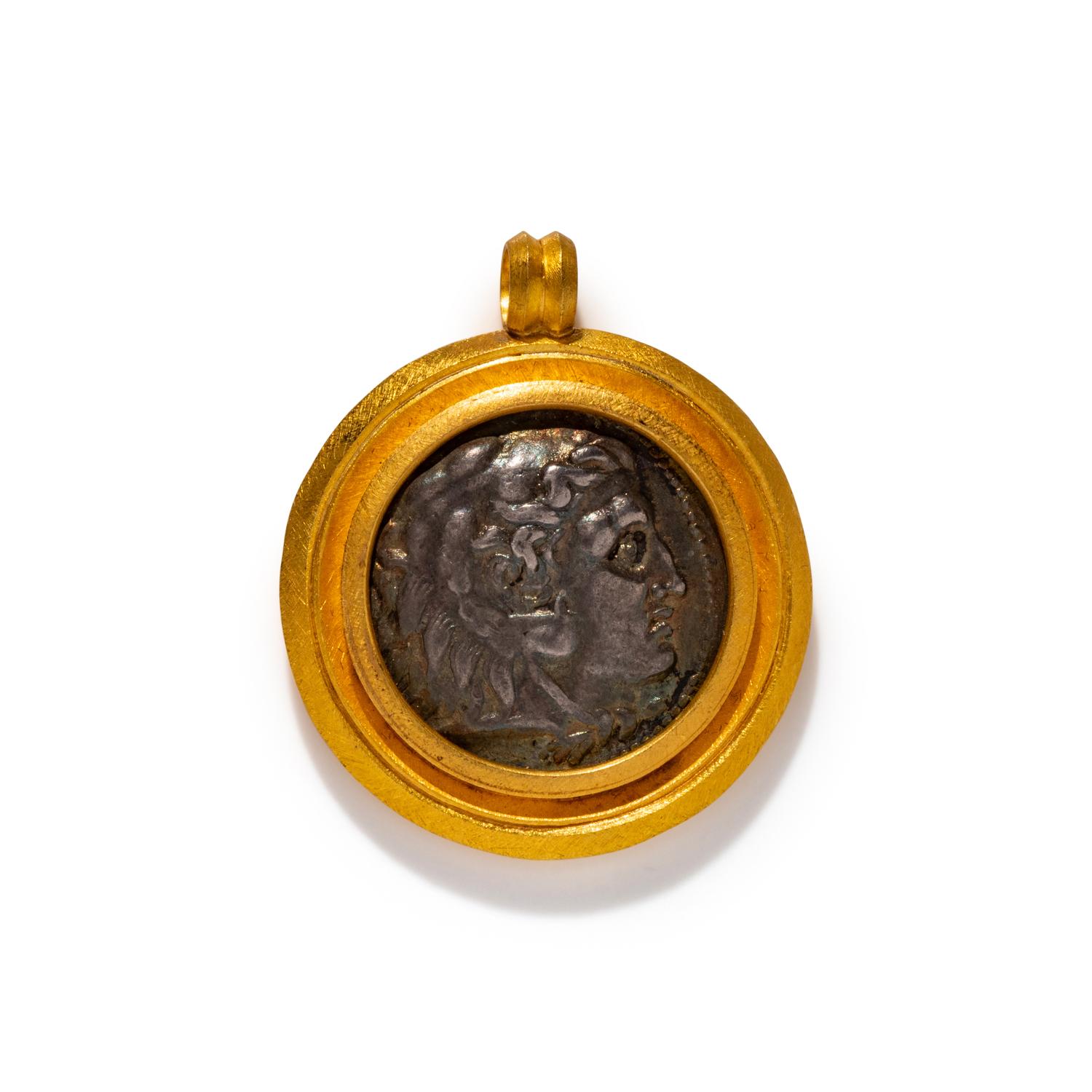 A Greek Silver Tetradrachm with Alexander the Great — Set in a gold pendant