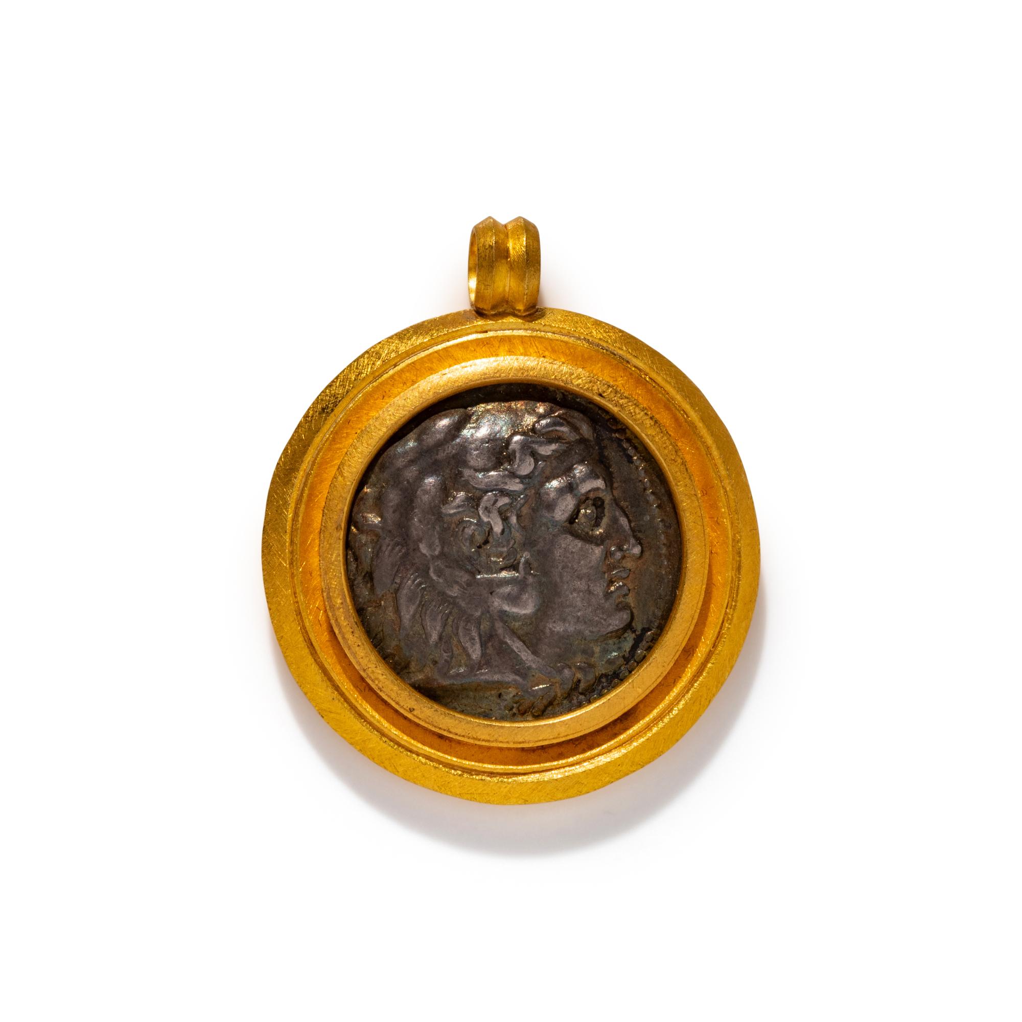A Greek Silver Tetradrachm with Alexander the Great — Set in a gold pendant
