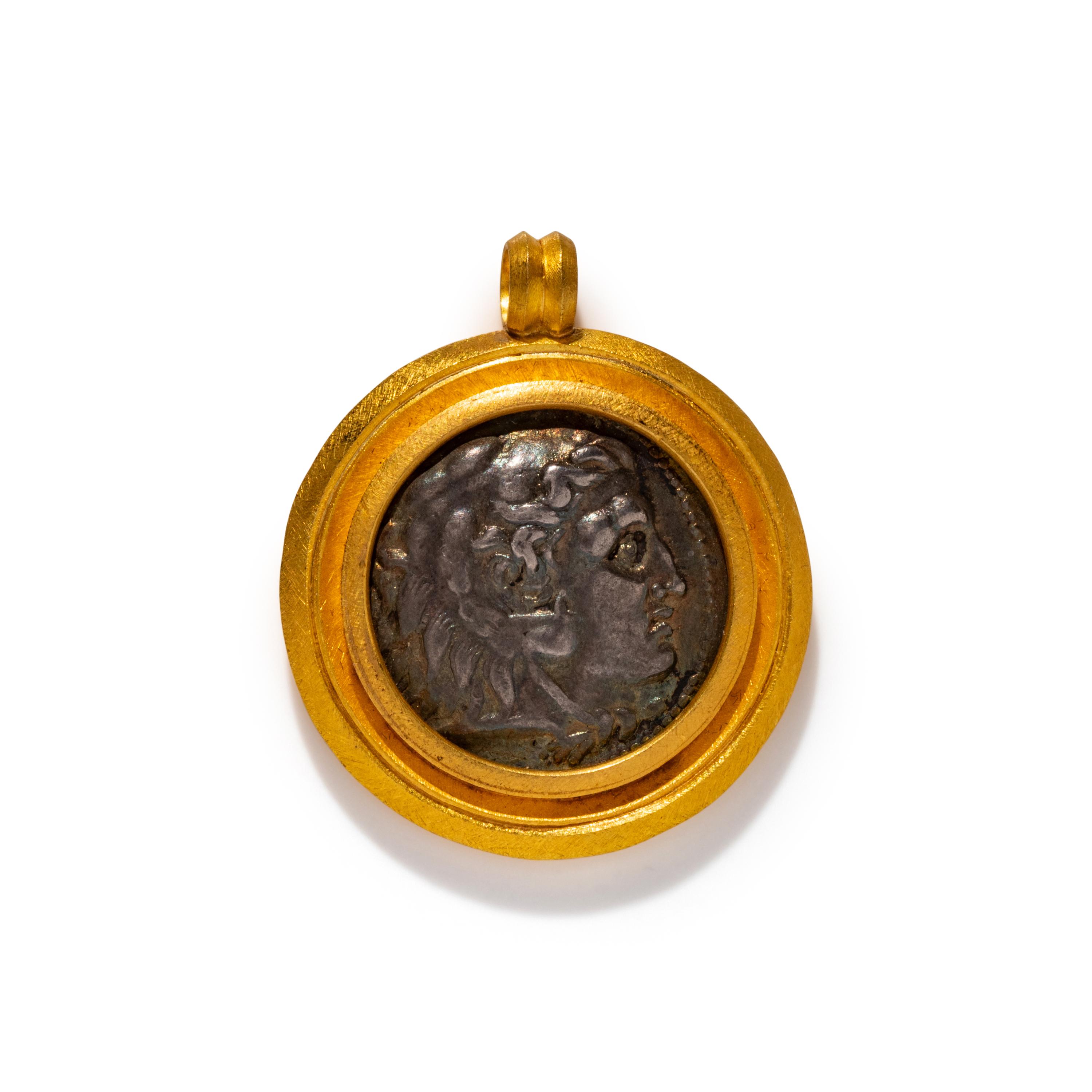A Greek Silver Tetradrachm with Alexander the Great — Set in a gold pendant