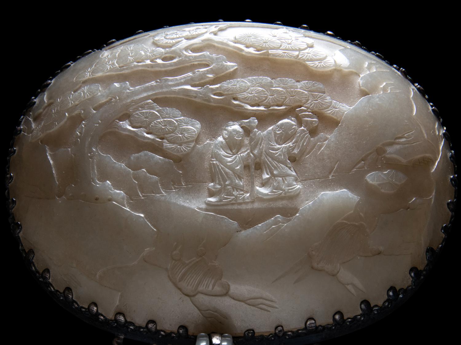 A White and Celadon Jade Mounted Silver Hand Mirror