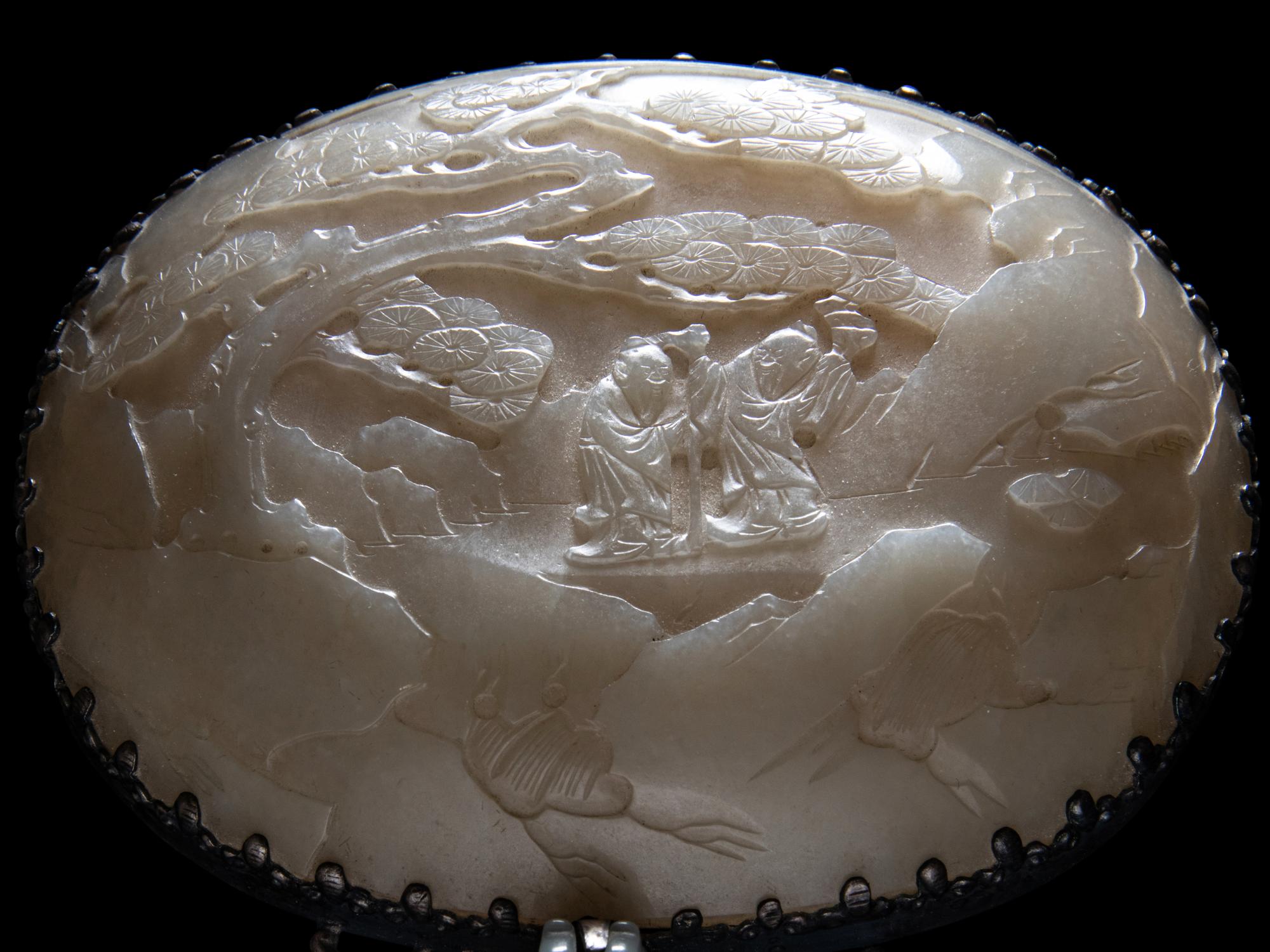 A White and Celadon Jade Mounted Silver Hand Mirror