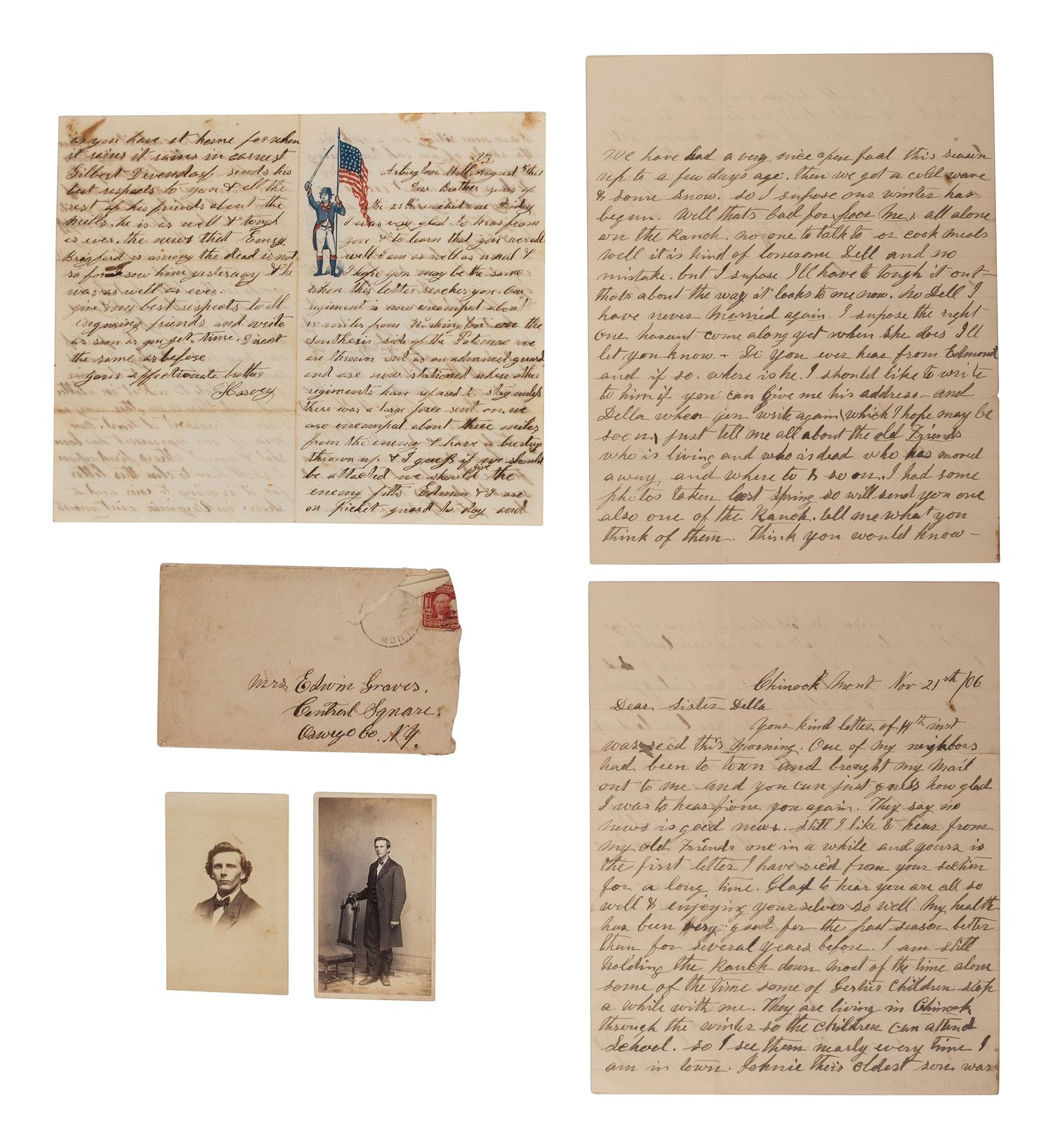 [CIVIL WAR]. Small archive of letters and photographs related to officers Sgt. Harry Graves, POW 2nd Bull Run, and Cpl. Edmund Wilson, WIA Fredericksburg, both of the 24th New York Volunteers.