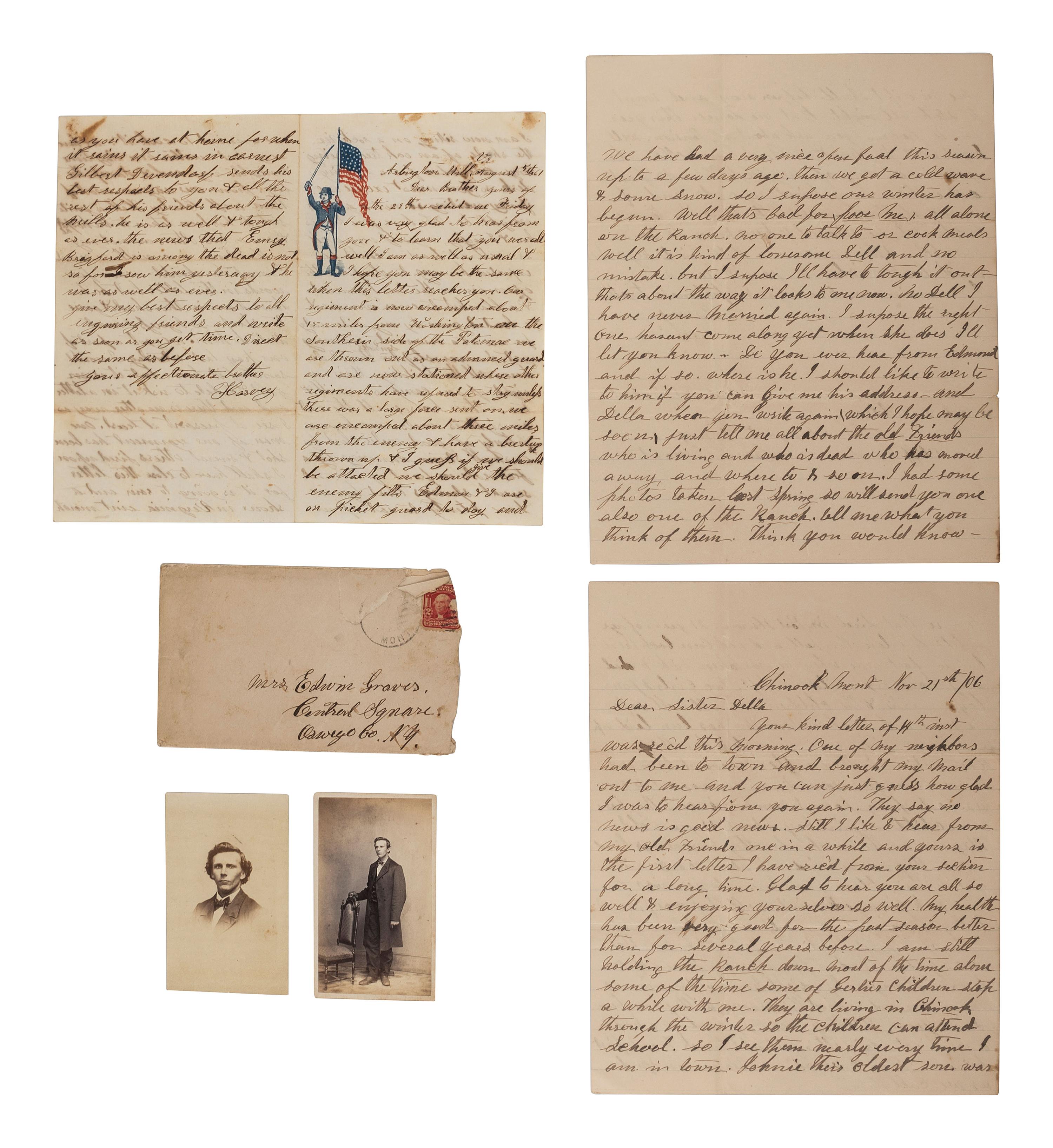 [CIVIL WAR]. Small archive of letters and photographs related to officers Sgt. Harry Graves, POW 2nd Bull Run, and Cpl. Edmund Wilson, WIA Fredericksburg, both of the 24th New York Volunteers.