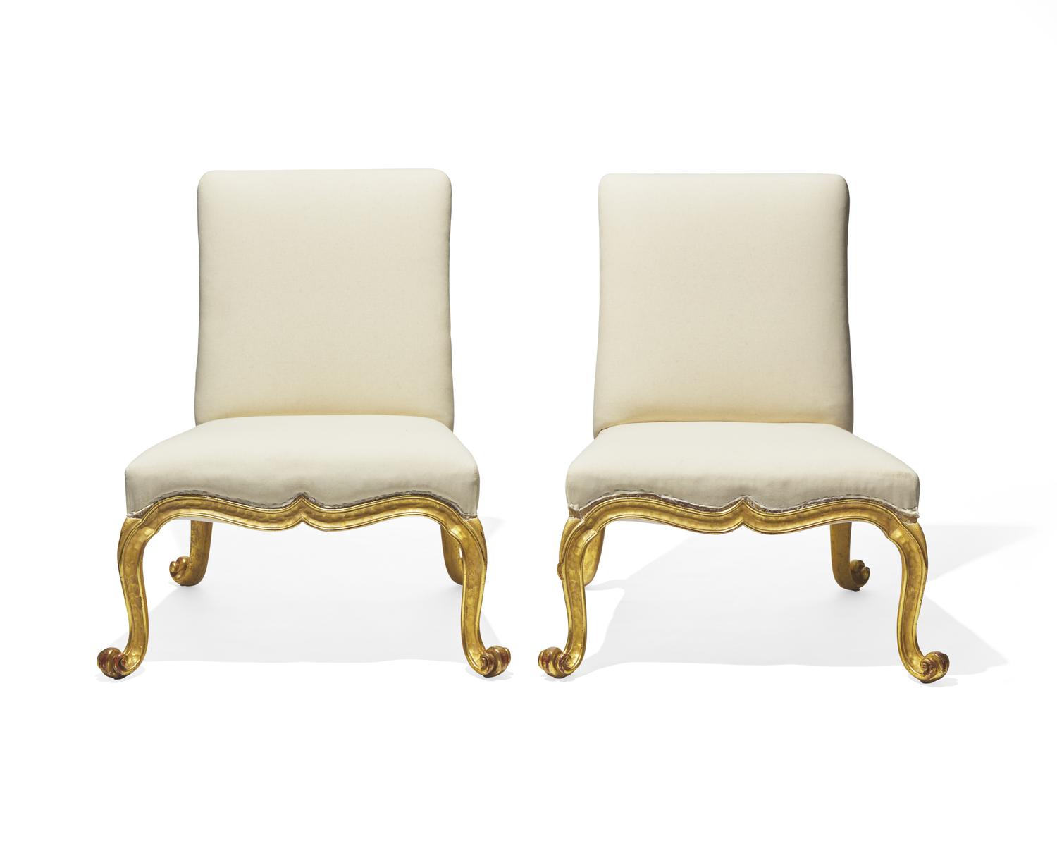 A pair of Rose Tarlow "Kent" giltwood slipper chairs, contemporary