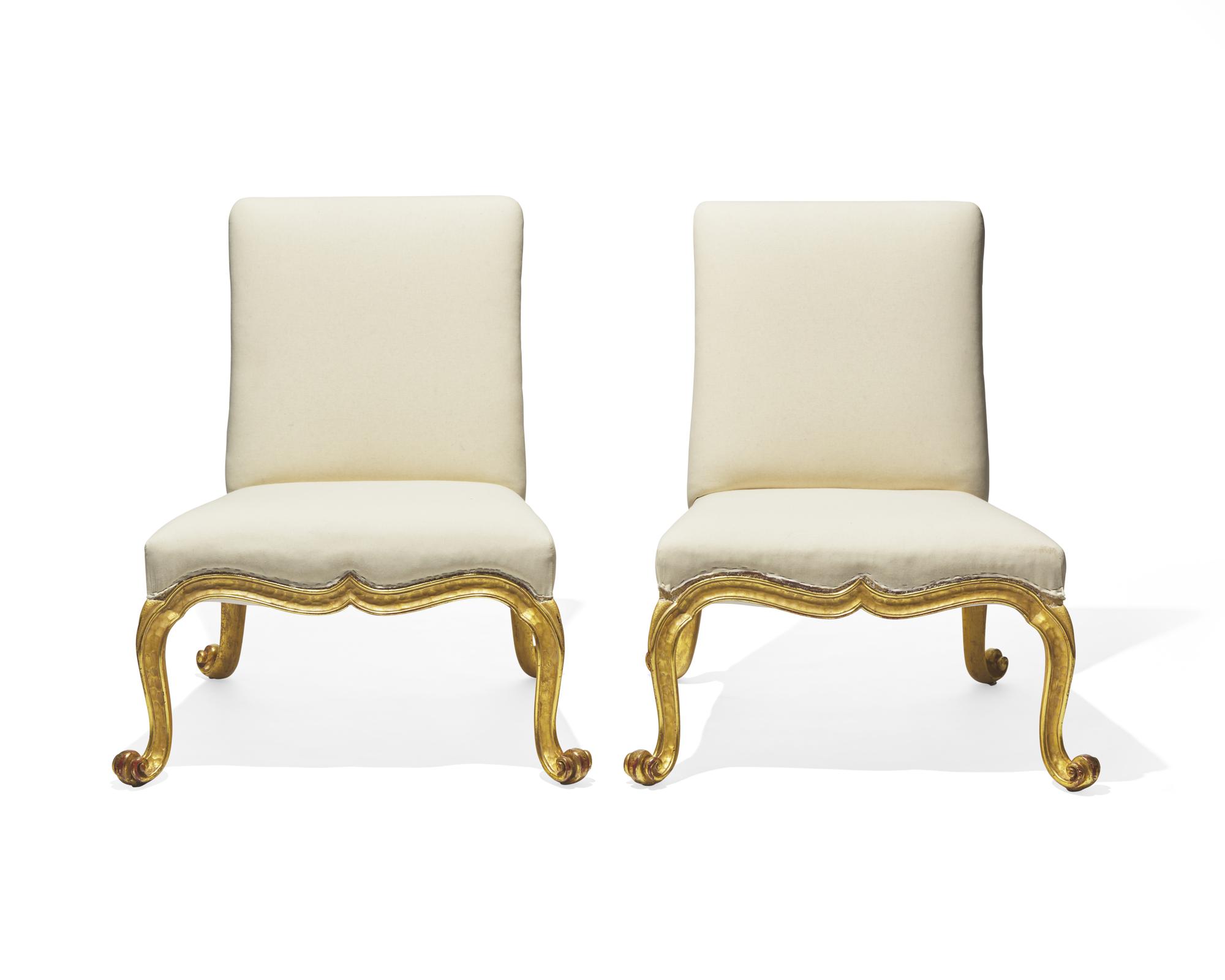 A pair of Rose Tarlow "Kent" giltwood slipper chairs, contemporary