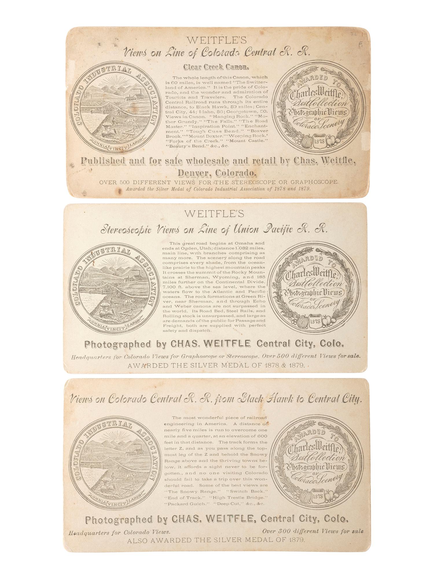 [WESTERN AMERICANA]. WEITFLE, Charles, photographer. A group of 6 stereoviews of Colorado towns, incl. Black Hawk and Leadville.