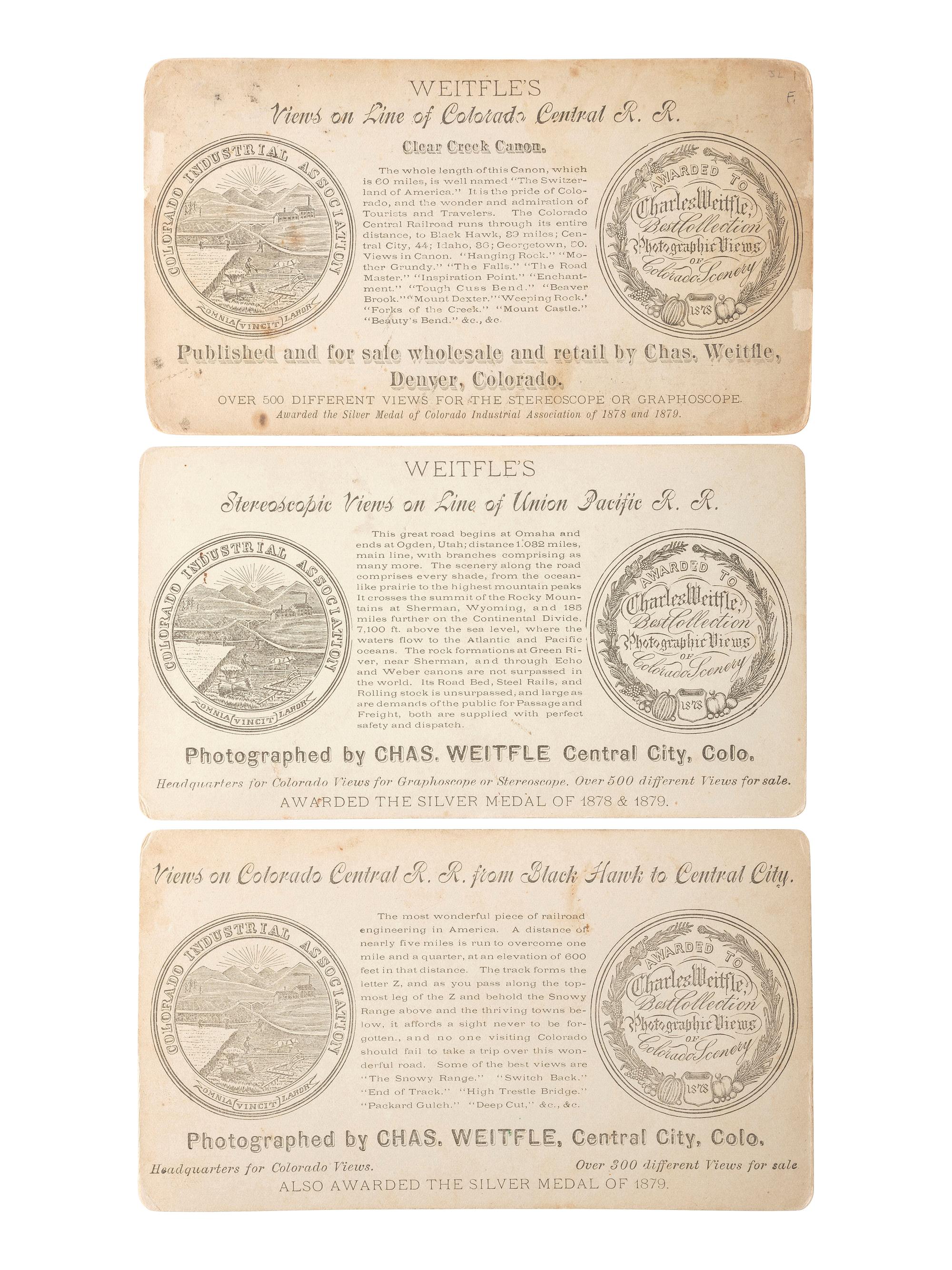 [WESTERN AMERICANA]. WEITFLE, Charles, photographer. A group of 6 stereoviews of Colorado towns, incl. Black Hawk and Leadville.