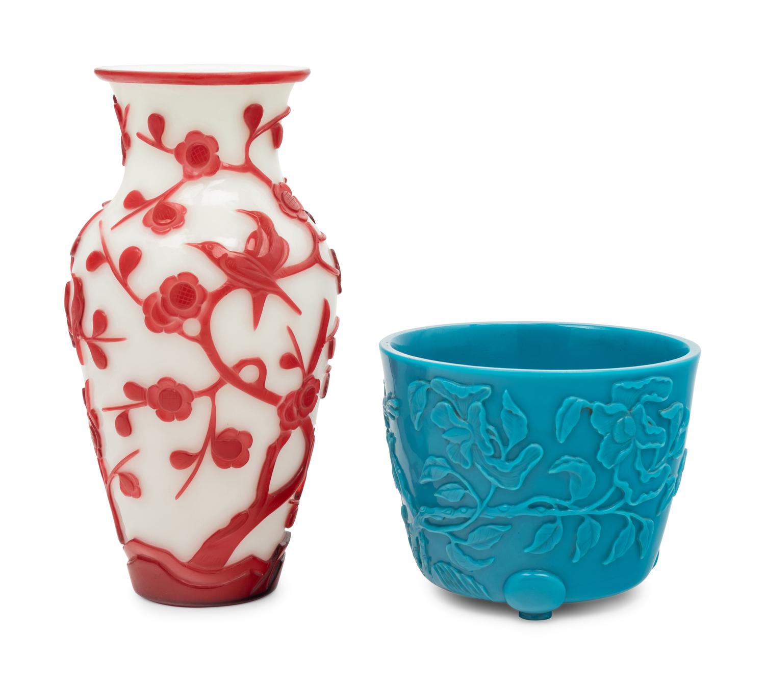 Two Chinese Opaque Peking Glass Vessels