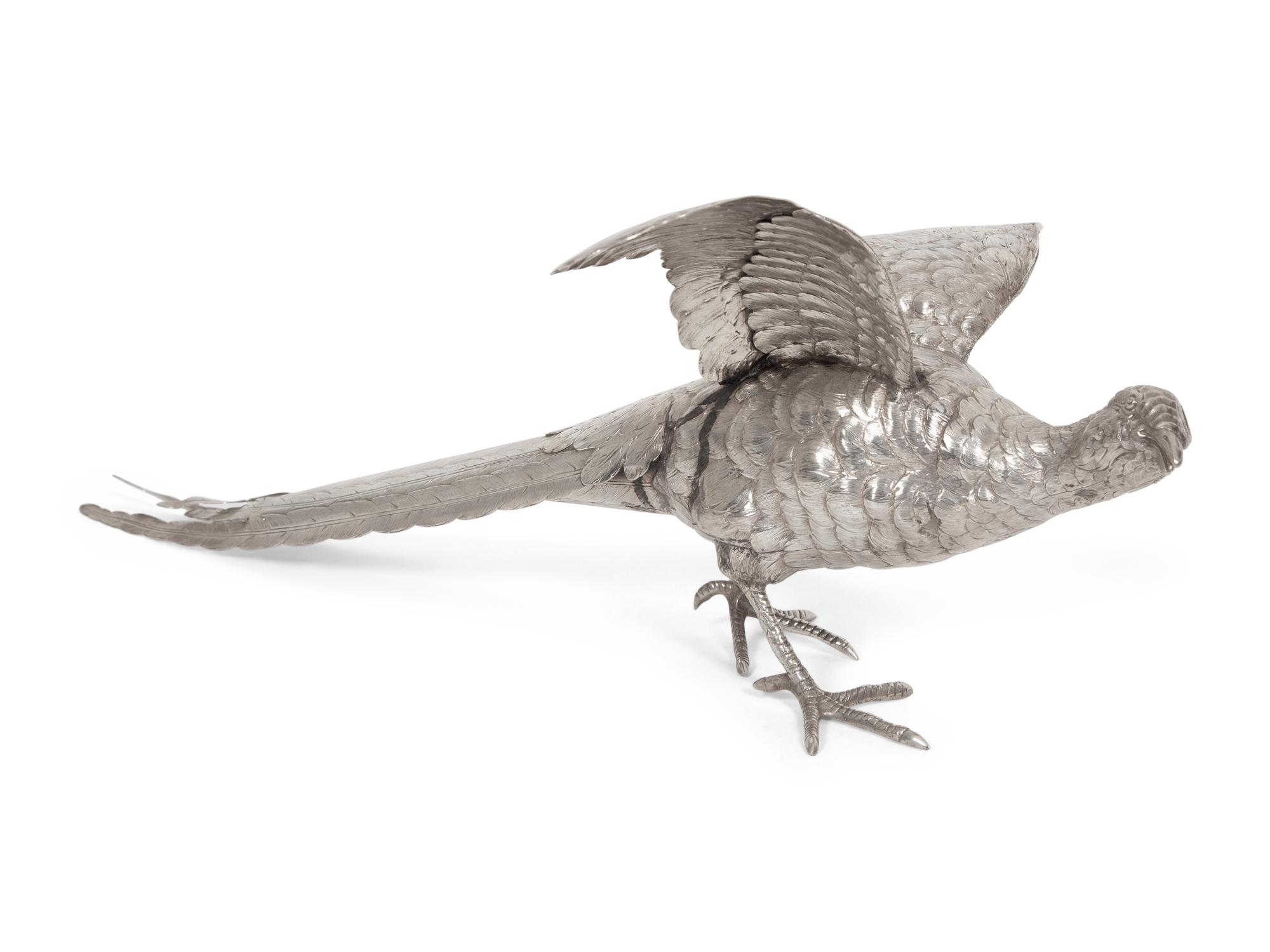 A Pair of Continental Silver Pheasant Table Ornaments