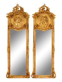 A Pair of Rococo Style Gilded Pier Mirrors