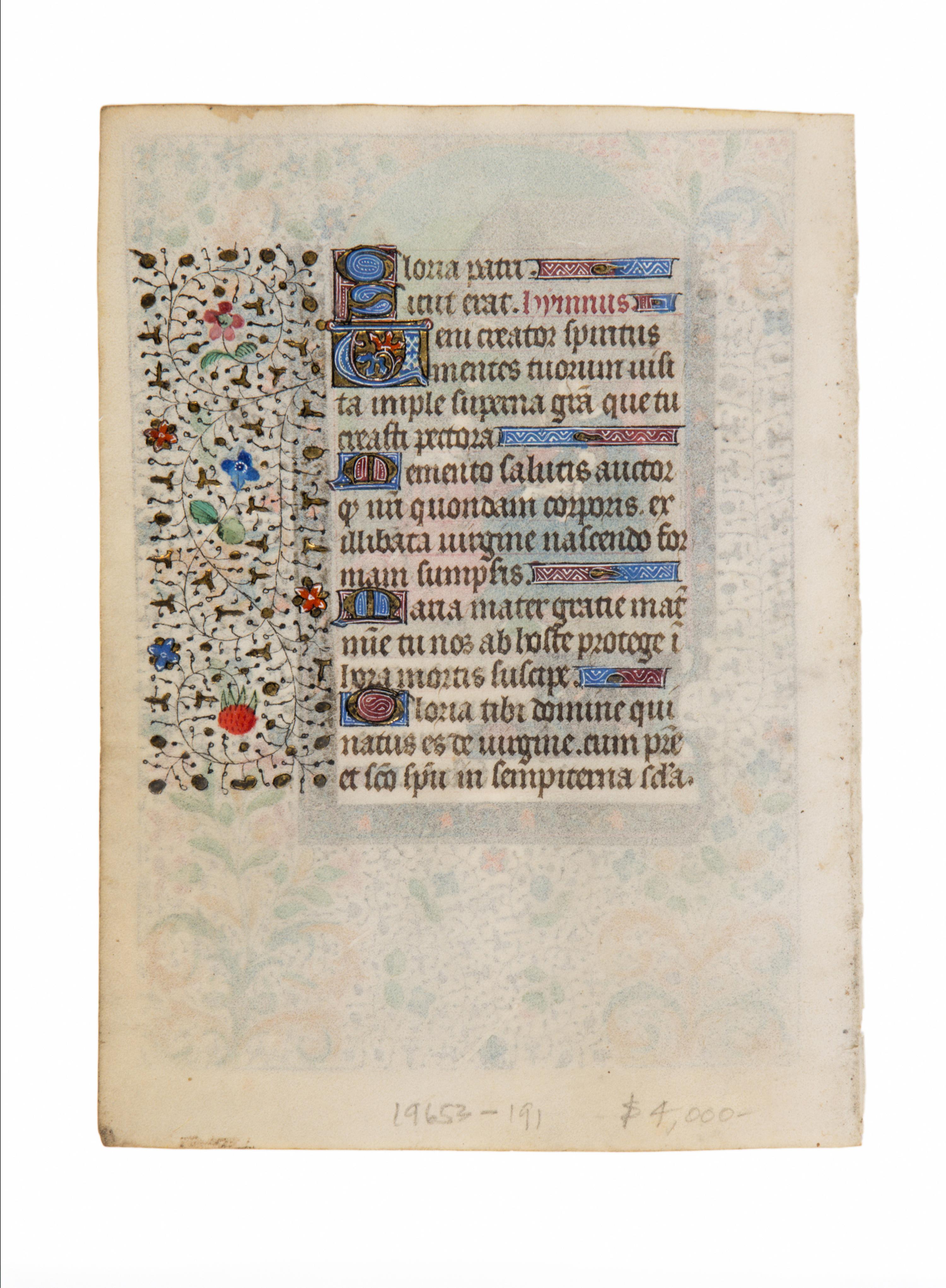 WORKSHOP OF THE MAÎTRE FRANÇOIS (FRANÇOIS LE BARBIER?) (active 1460–1480) Leaf from a Book of Hours, with Adoration of the Magi, in Latin, illuminated manuscript on parchment [France, Paris, c. 1480]