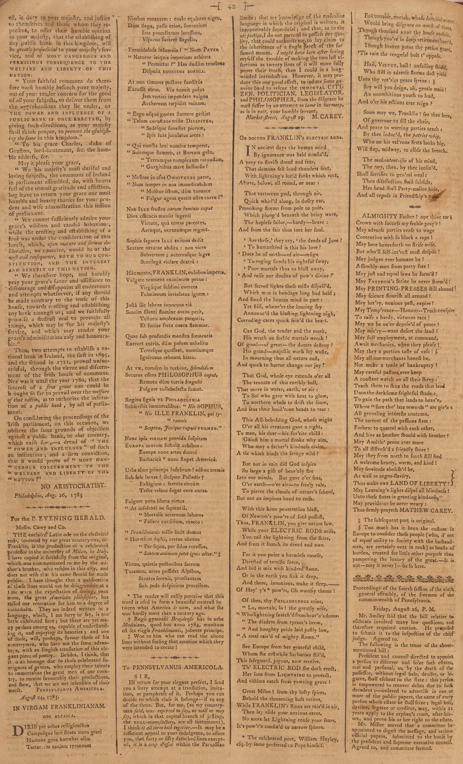 [Americana] (Carey, Mathew). Carey's Pennsylvania Evening Herald and American Monitor, Group of Almost 100 Issues