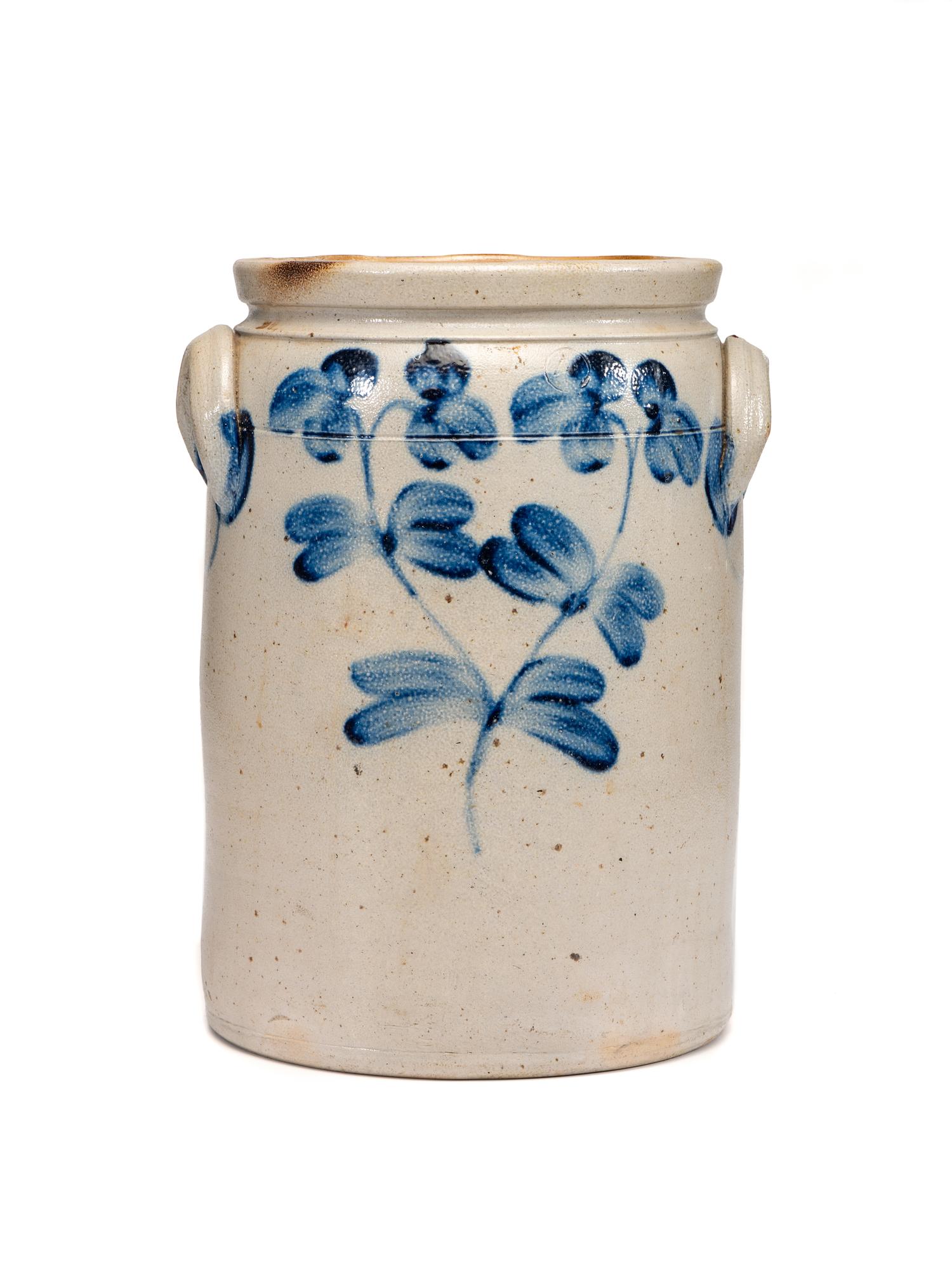 A Cobalt Decorated Stoneware Four-Gallon Crock