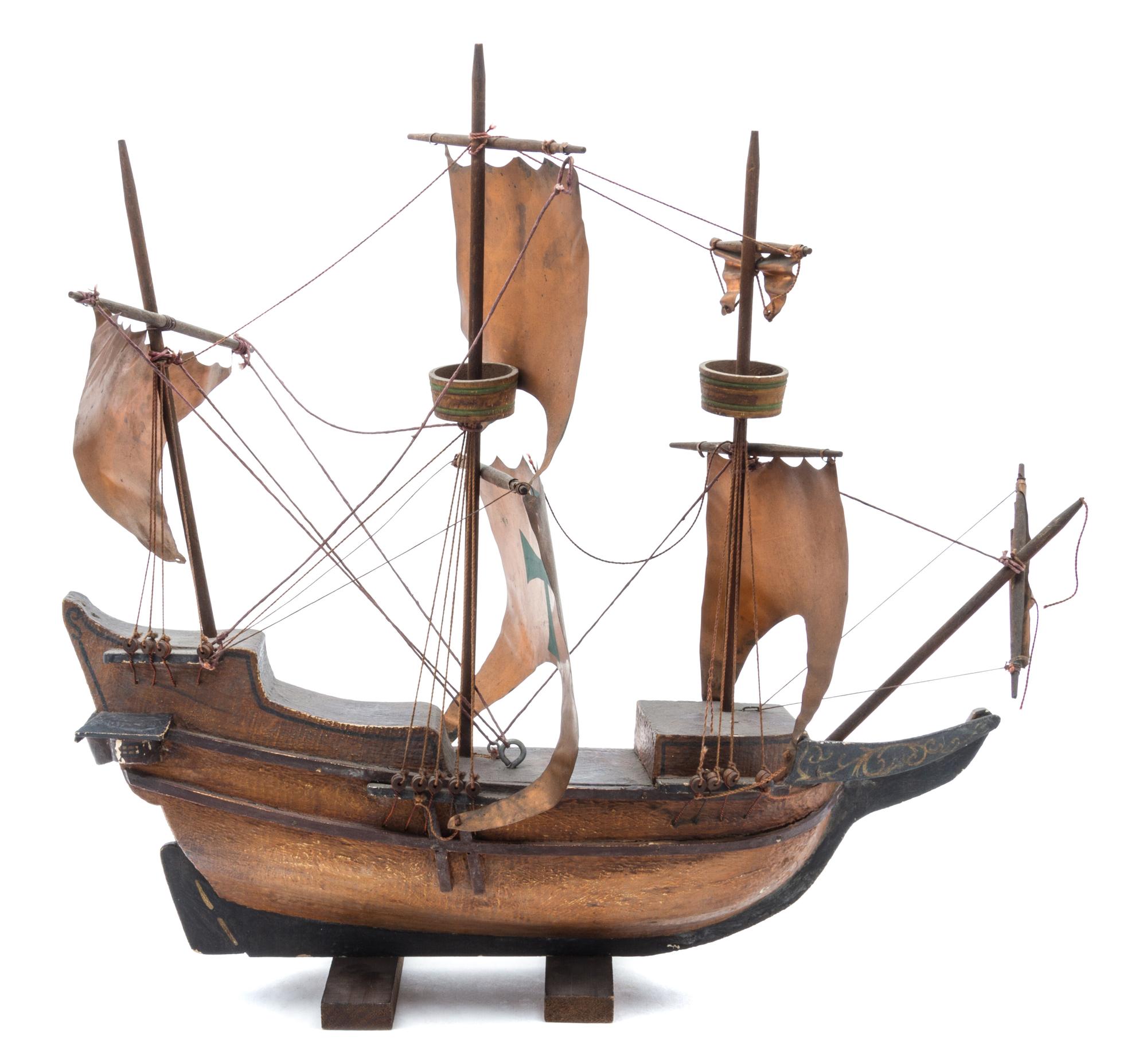 An American Polychrome Wood Ship Model Height 16 3/4 x length 18 1/2 inches. — THE MAYFLOWER