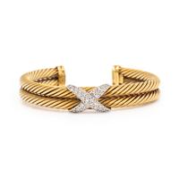 David Yurman, Yellow Gold and Diamond Cable Cuff Bracelet