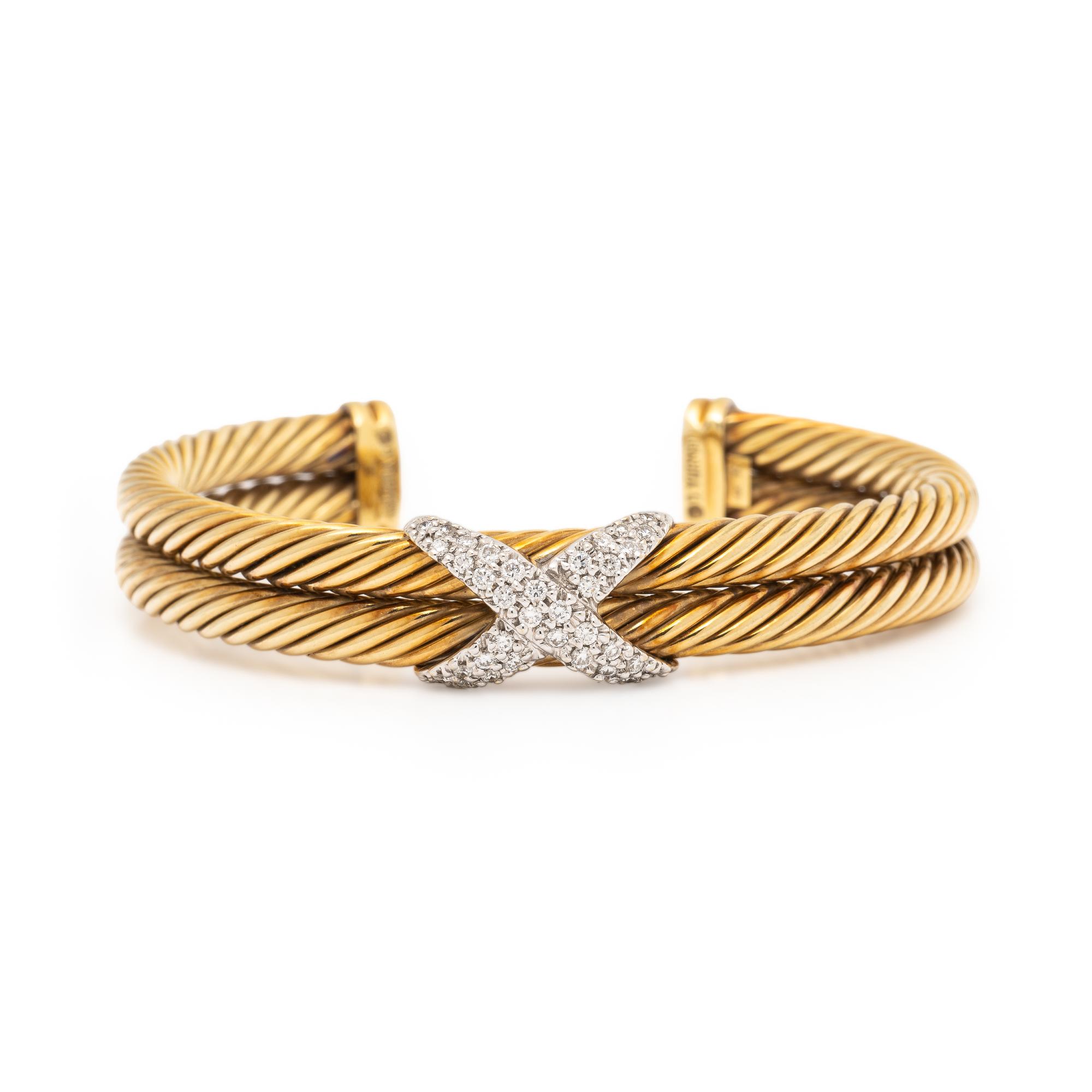 David Yurman, Yellow Gold and Diamond Cable Cuff Bracelet