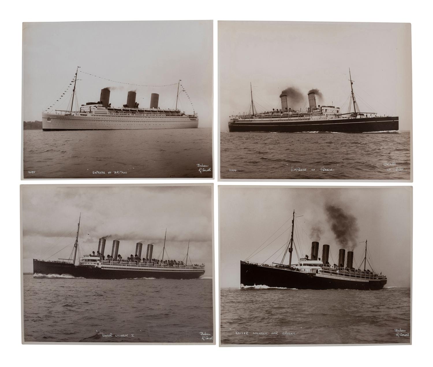 [TRANSPORTATION]. A group of 27 photographs of ocean liners including the RMS Titanic and HMHS Britannic. [Cowes, England]: Beken of Cowes, ca last half of the 20th century.