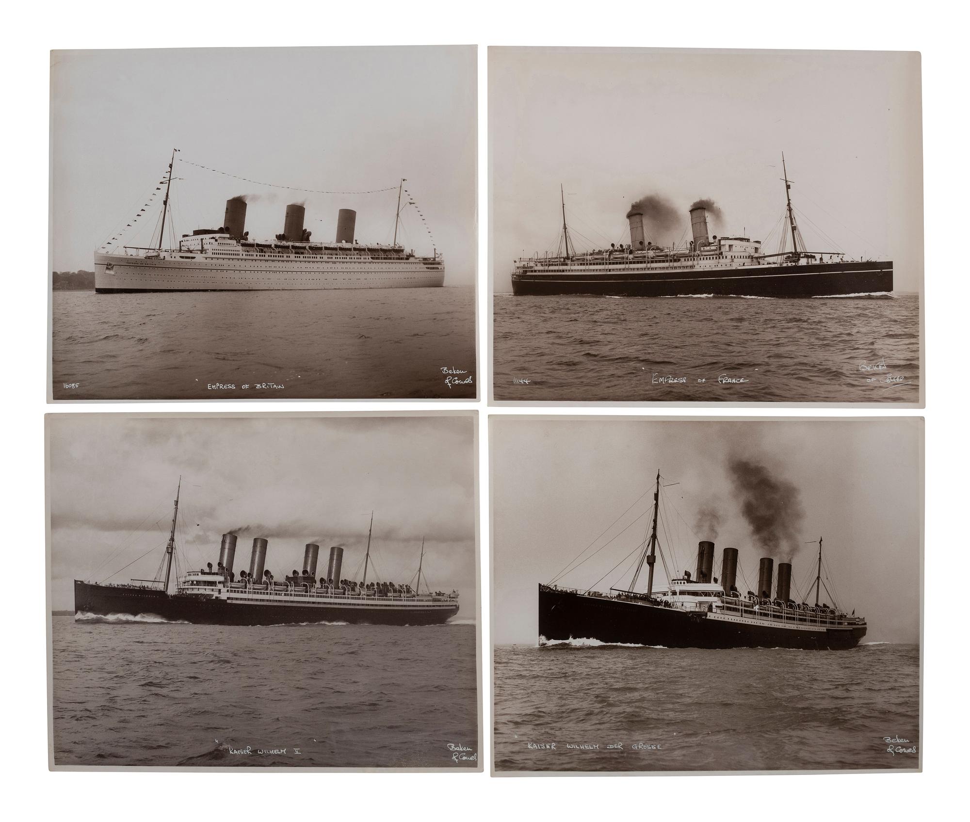 [TRANSPORTATION]. A group of 27 photographs of ocean liners including the RMS Titanic and HMHS Britannic. [Cowes, England]: Beken of Cowes, ca last half of the 20th century.