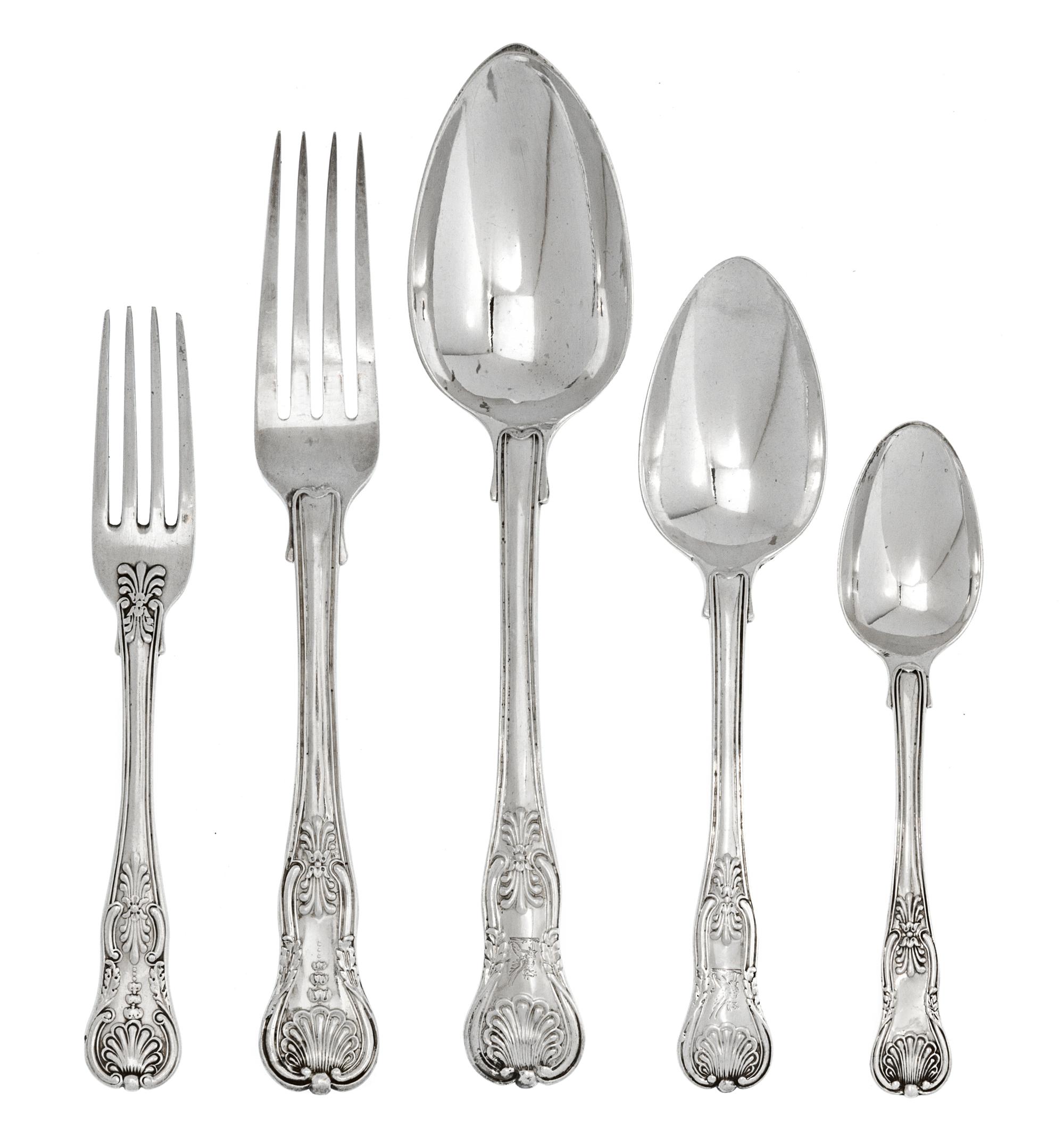 An Assembled George IV Silver Flatware Service, Various Makers including William Johnson, London, 1823 and Richard Poulden, London, 182