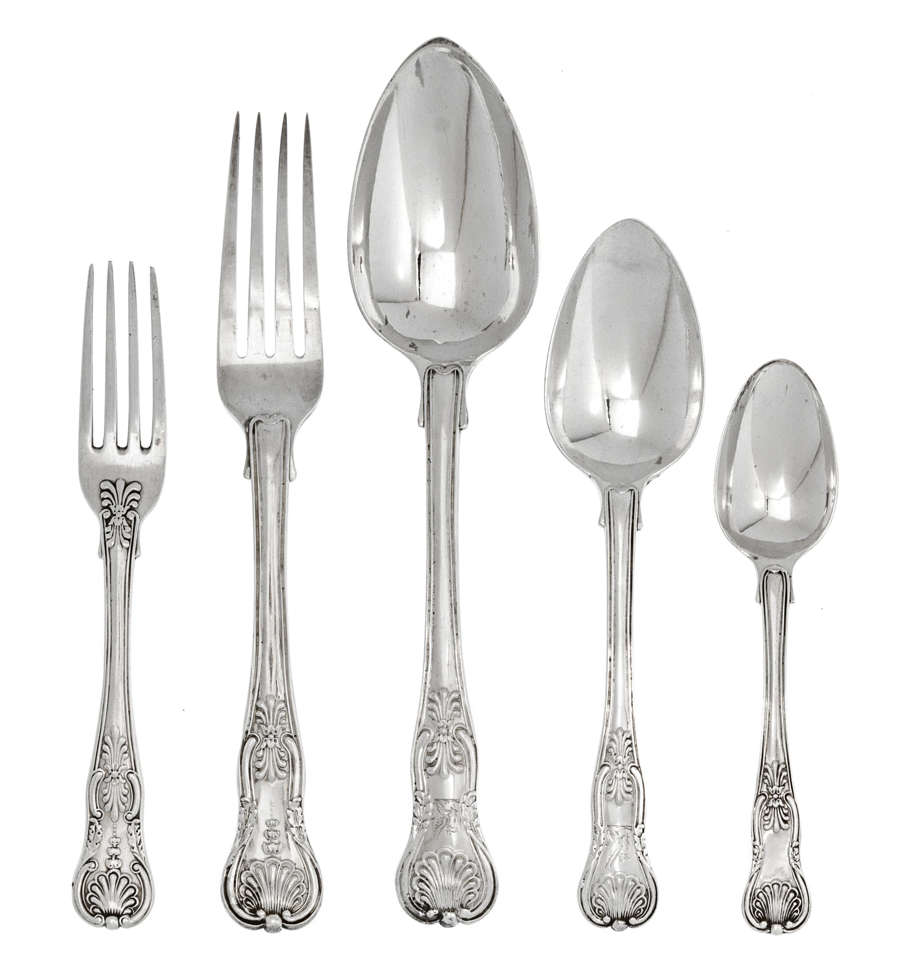 An Assembled George IV Silver Flatware Service, Various Makers including William Johnson, London, 1823 and Richard Poulden, London, 182