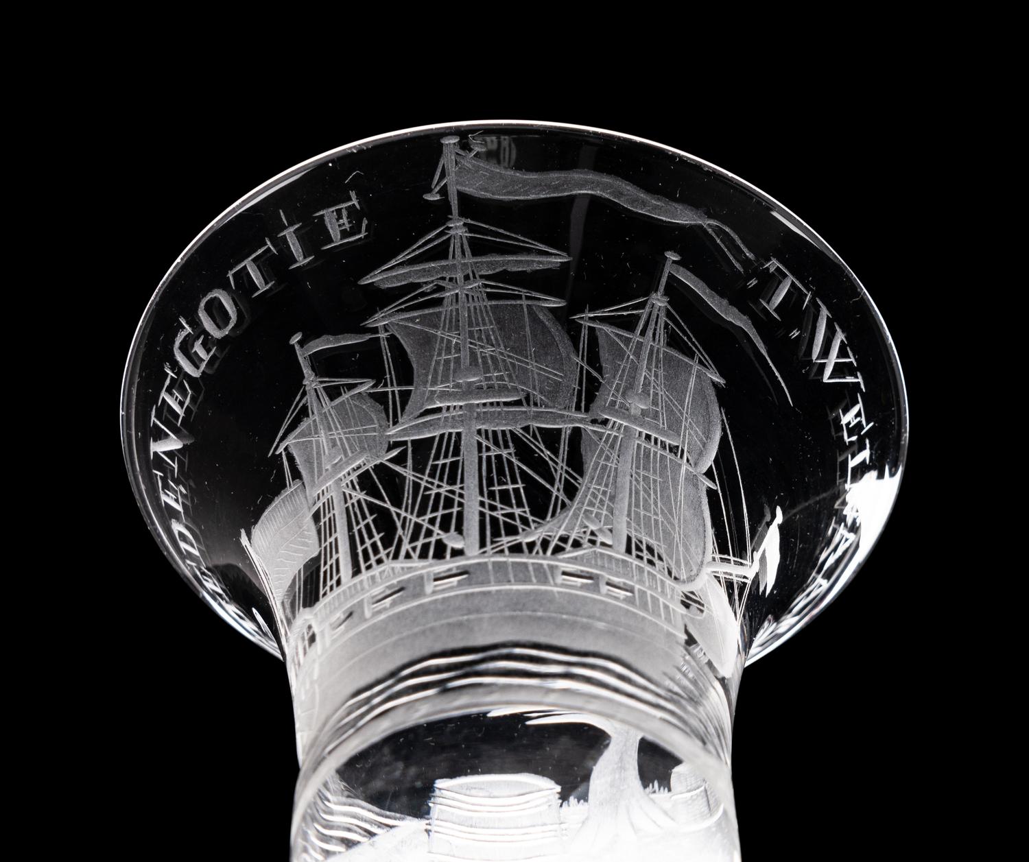 A Dutch Engraved Privateer Wine Glass