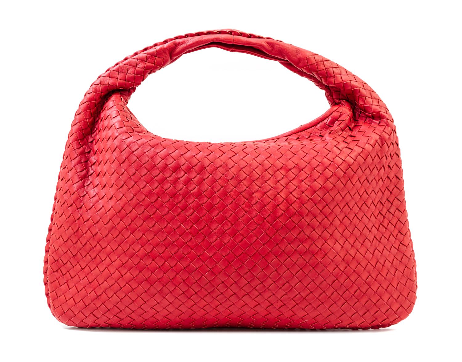 A Bottega Veneta Red Intrecciato Large Hobo Bag, 18" x 12" x 1.5"; Strap drop: 6".