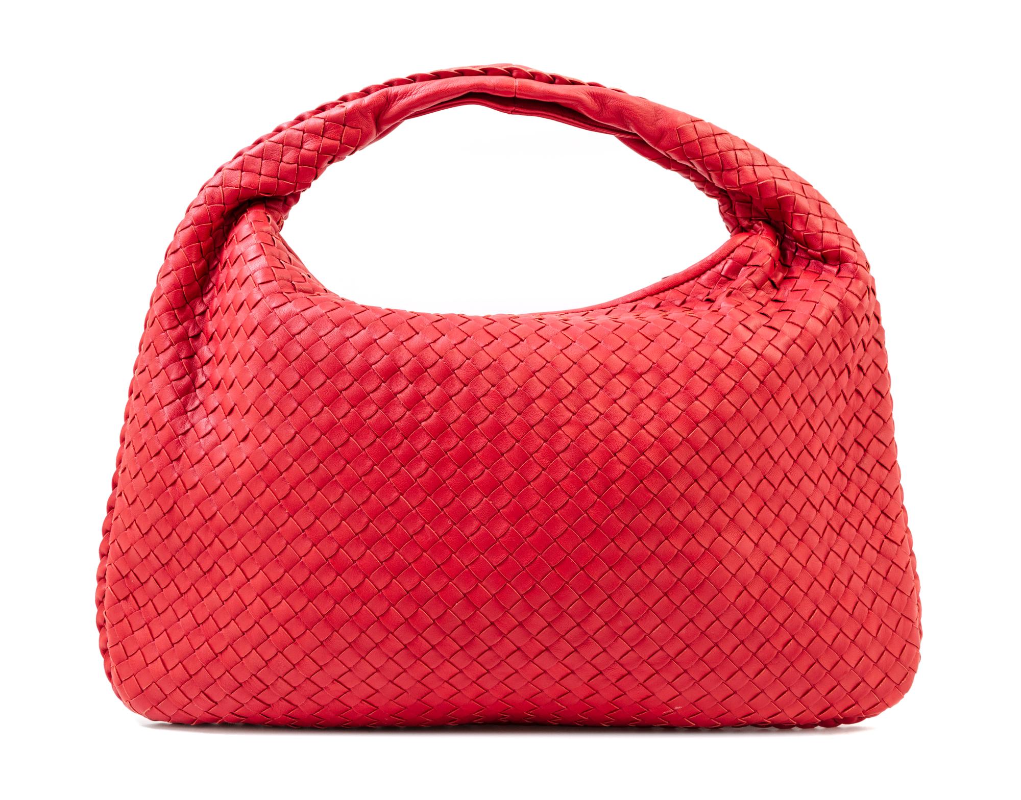 A Bottega Veneta Red Intrecciato Large Hobo Bag, 18" x 12" x 1.5"; Strap drop: 6".