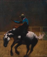 Mark English, (American, b. 1933), Rodeo and Bronco Bust'in together with a Raleigh Rodeo framed poster