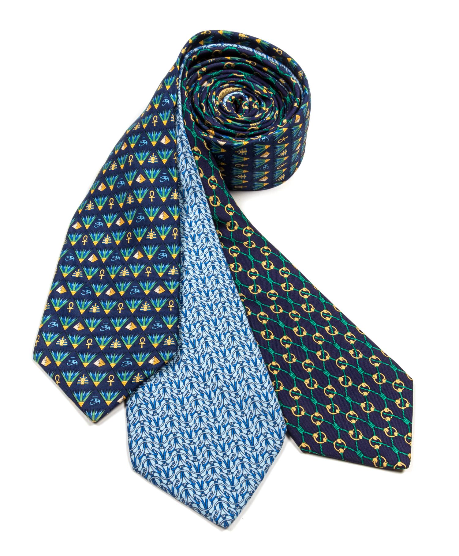 A Group of Three Hermes Silk Ties, 3.15" wide.