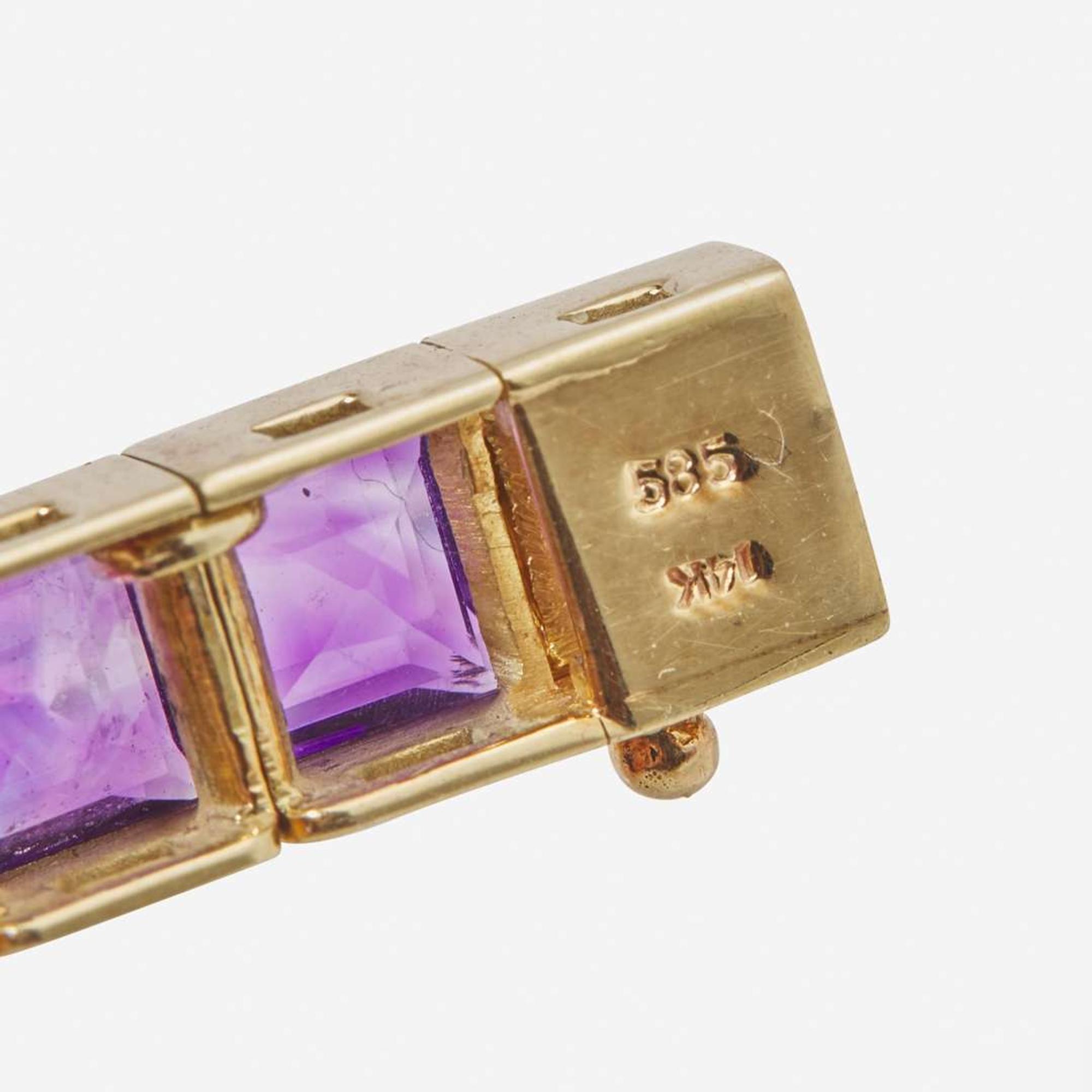 A 14K Yellow Gold, Amethyst, and Diamond Necklace
