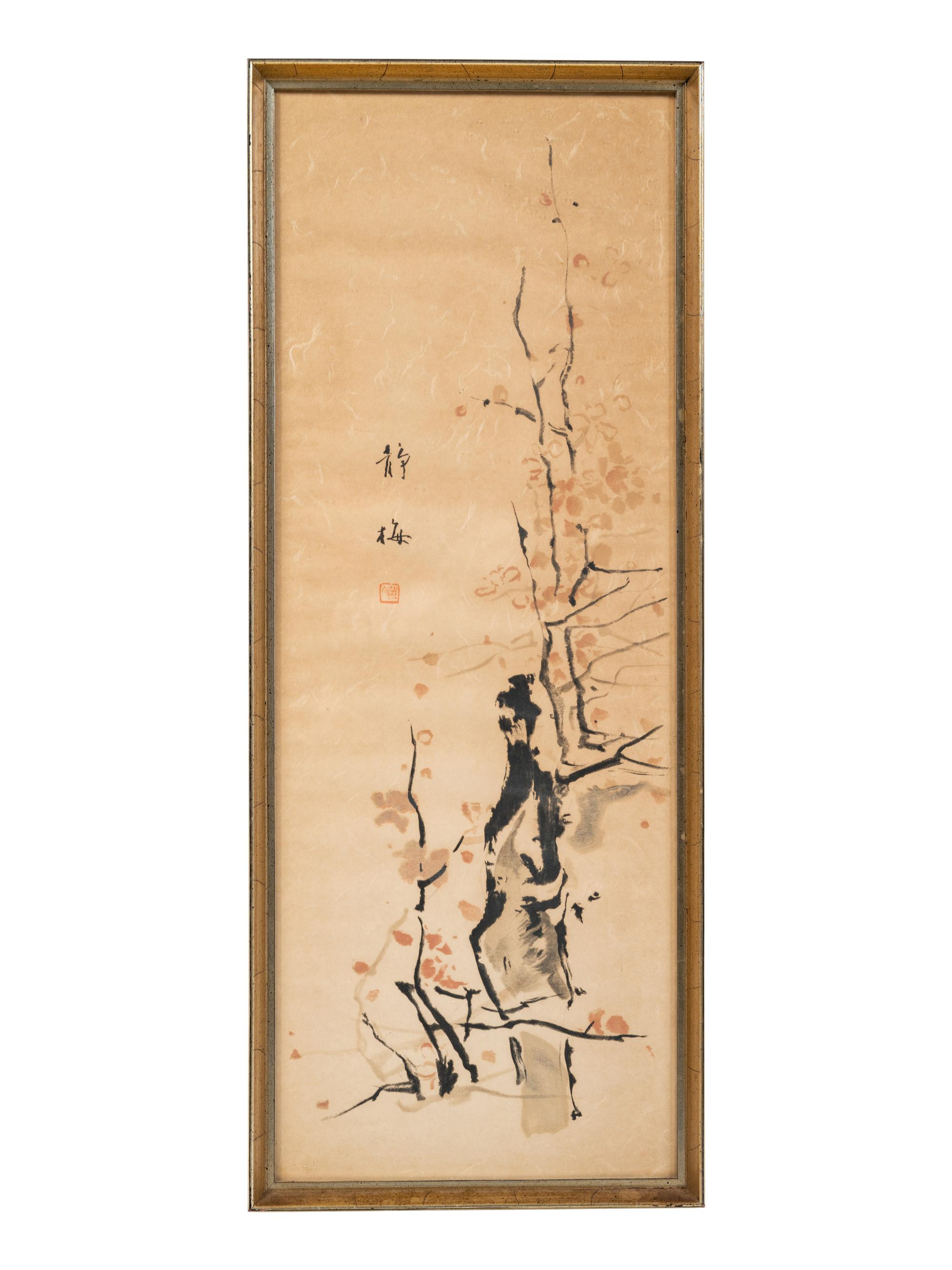 Two Chinese Ink and Color Paintings on Paper and One Print