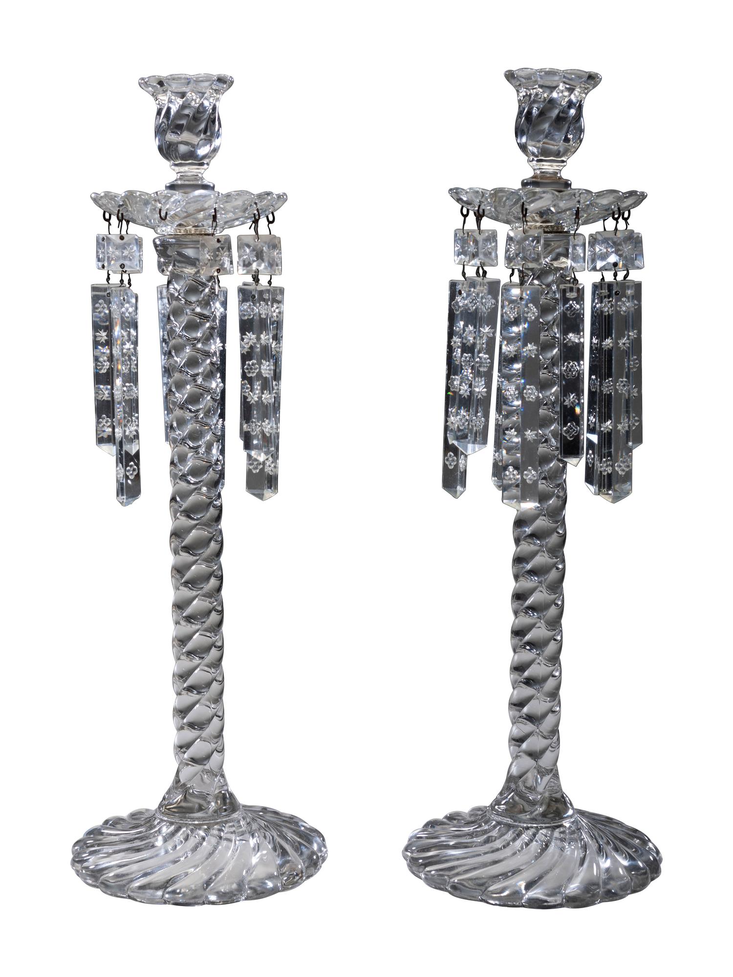 A Pair of Molded Twist Glass Candle Holders