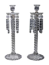 A Pair of Molded Twist Glass Candle Holders