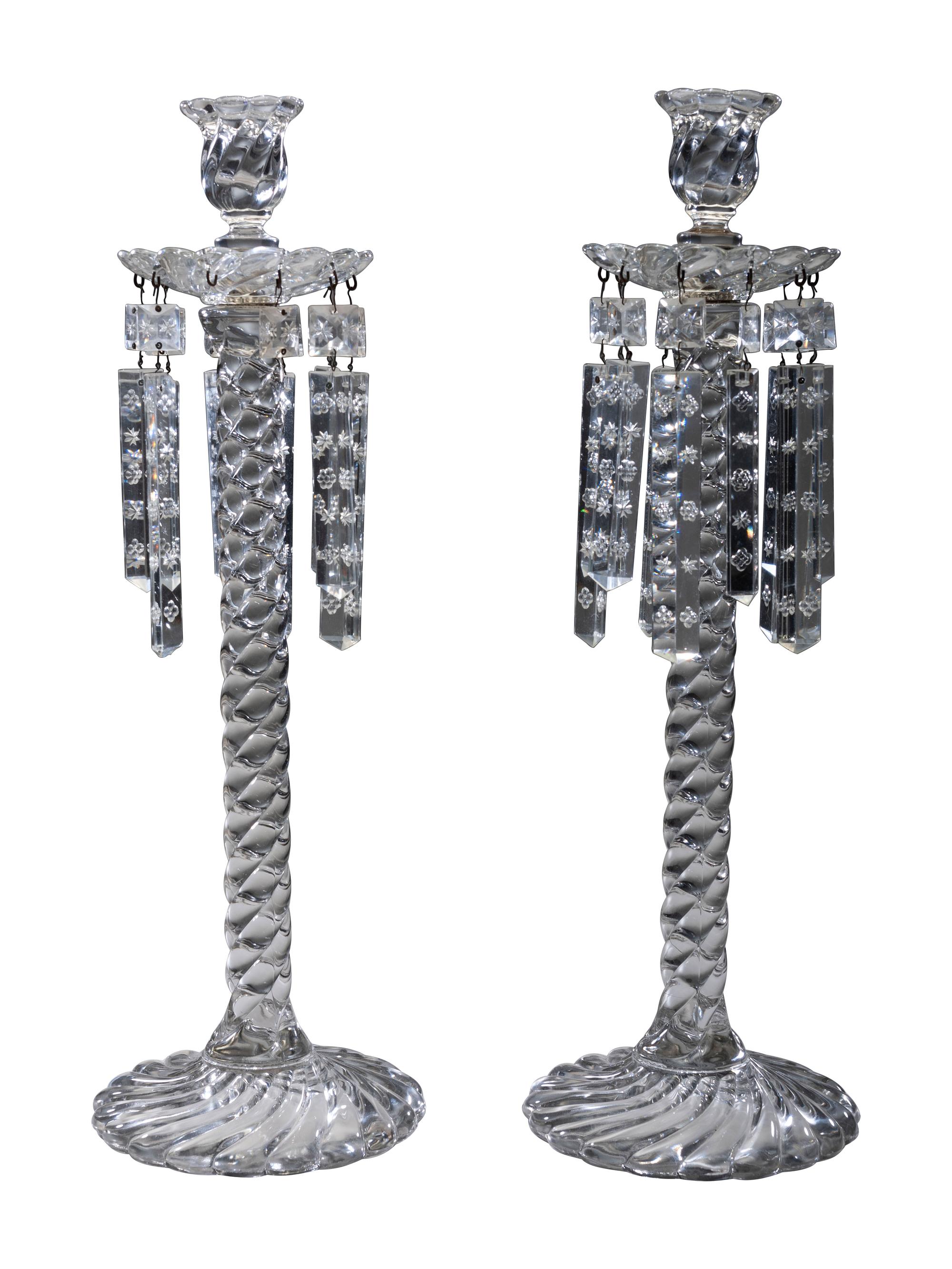 A Pair of Molded Twist Glass Candle Holders