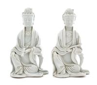 Two Chinese Blanc-de-Chinese Porcelain Figures of Guanyin