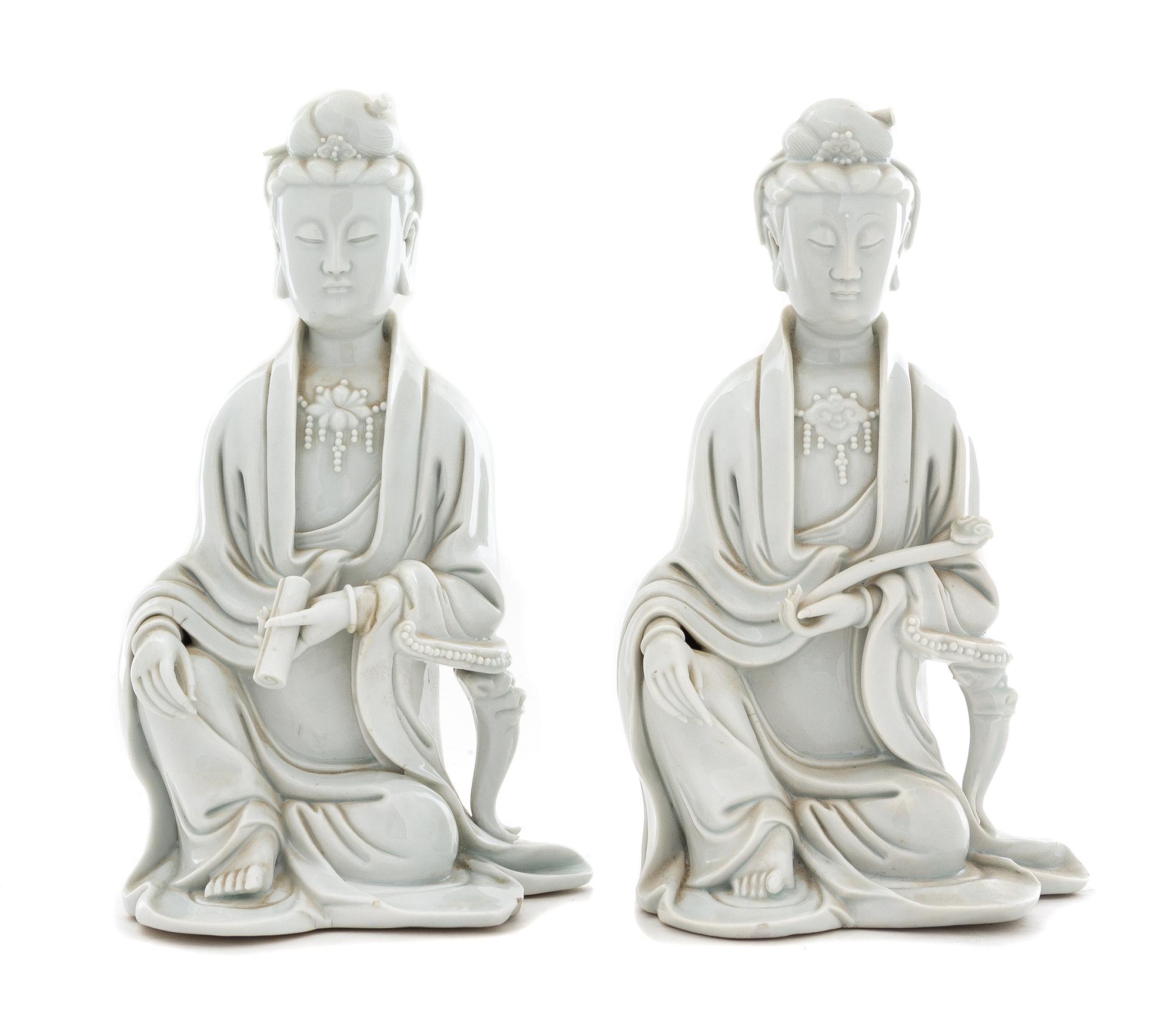 Two Chinese Blanc-de-Chinese Porcelain Figures of Guanyin