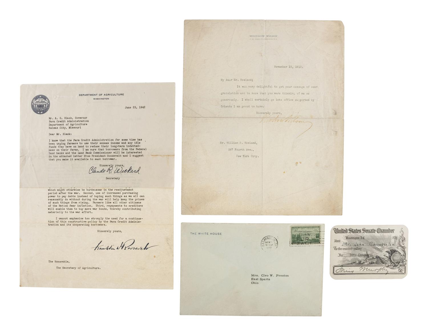 [POLITICS - DEMOCRATIC PARTY]. A group of ephemera related to 20th-century Democratic presidents and presidential candidates, many SIGNED, comprising: